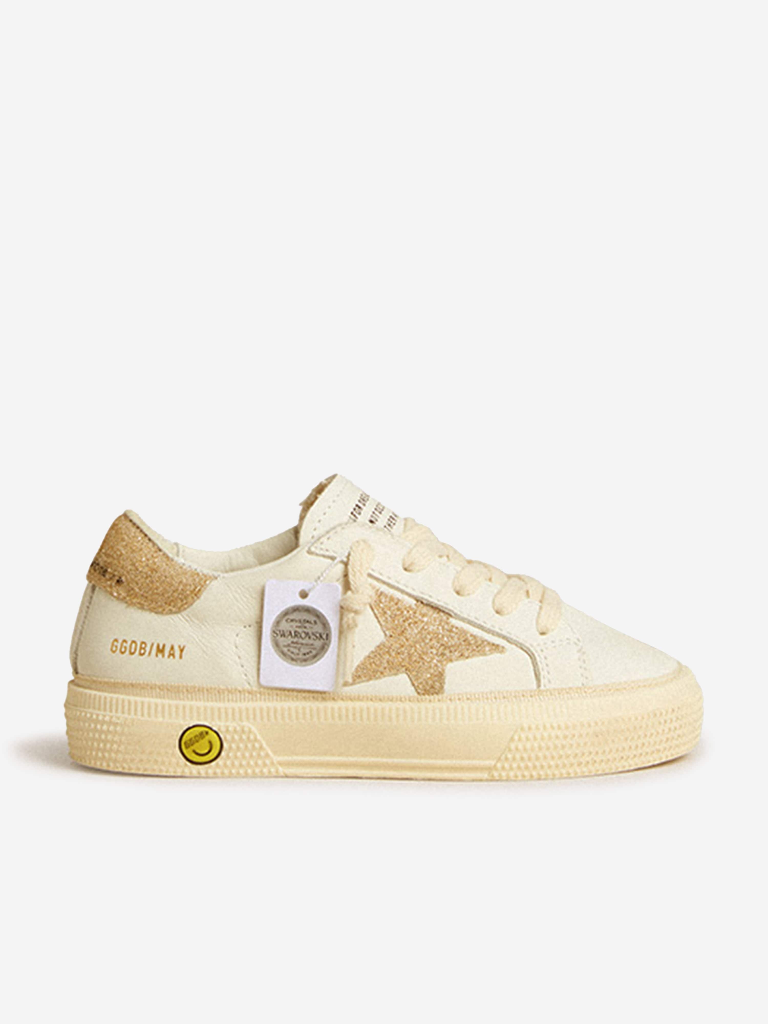 Girls Leather and Crystal Star May Trainers in White Shipping Discount Authentic