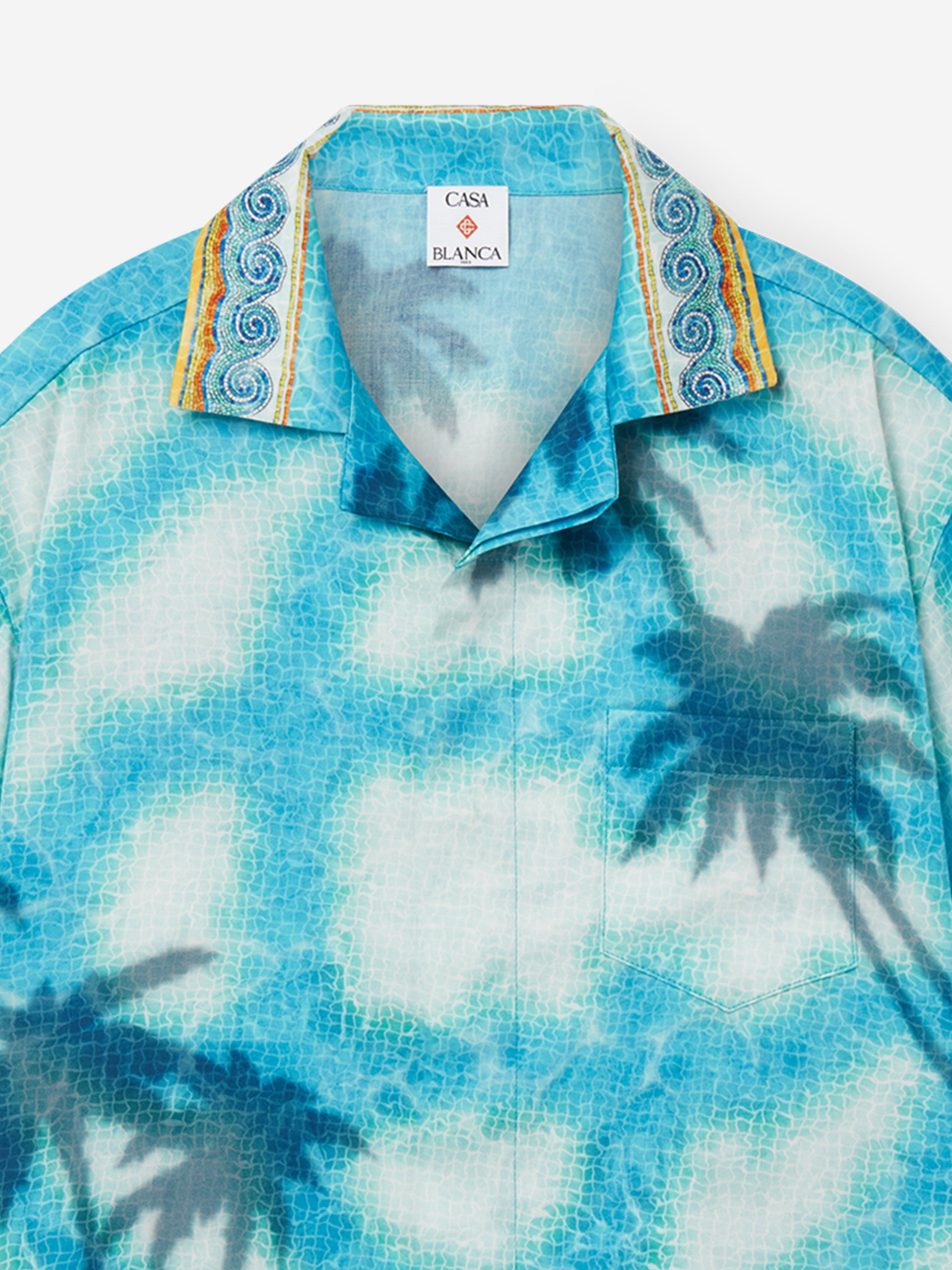 Casablanca Boys Caustics Emblem Cuban Collar Shirt in Blue With Paypal Online