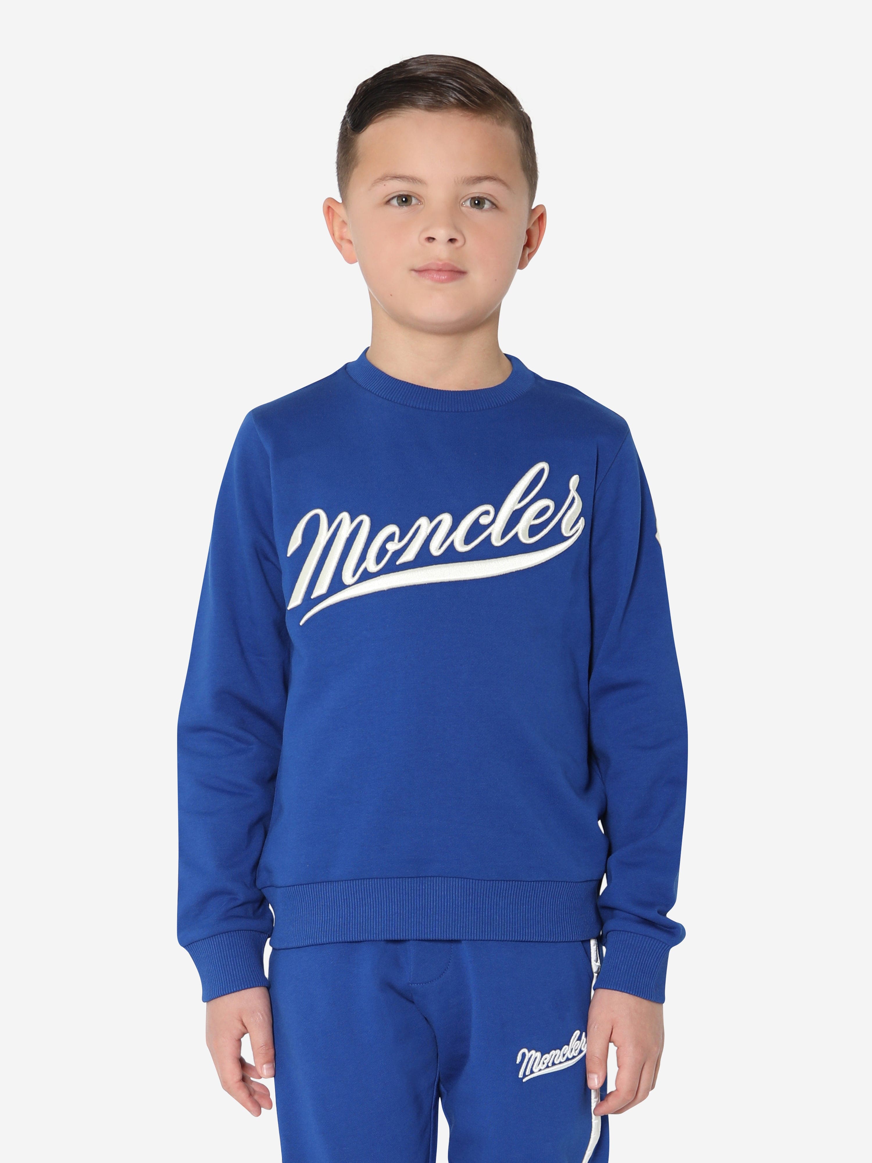 Moncler Enfant Boys Logo Print Sweatshirt in Blue Clearance Largest Supplier