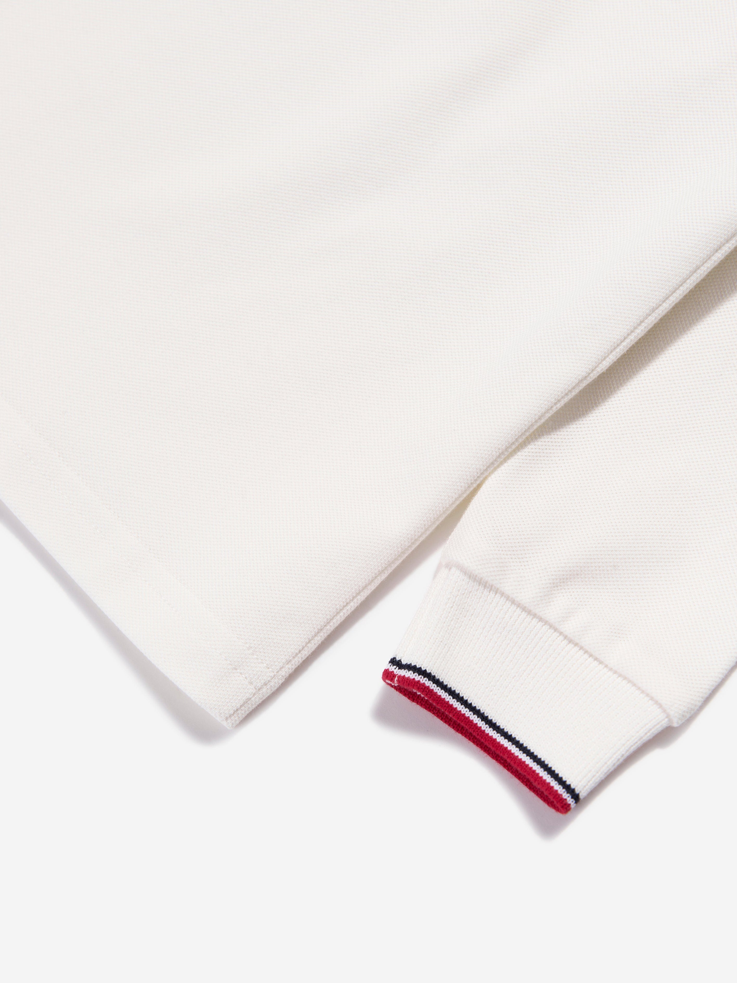 Moncler Enfant Boys Long Sleeve Polo Shirt in Ivory Clearance Wiki