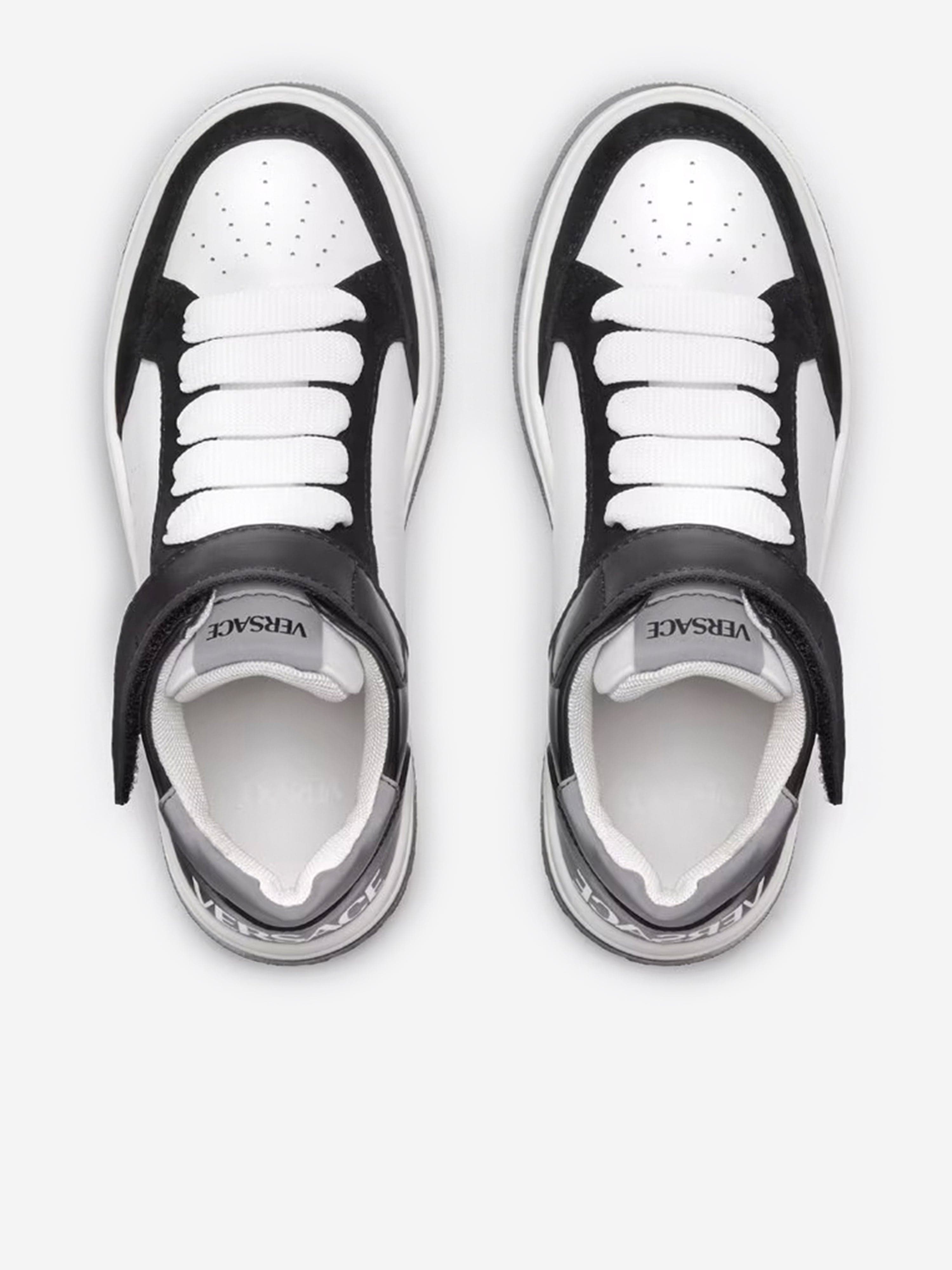 Versace Kids Leather Low Top Trainers in White Deals