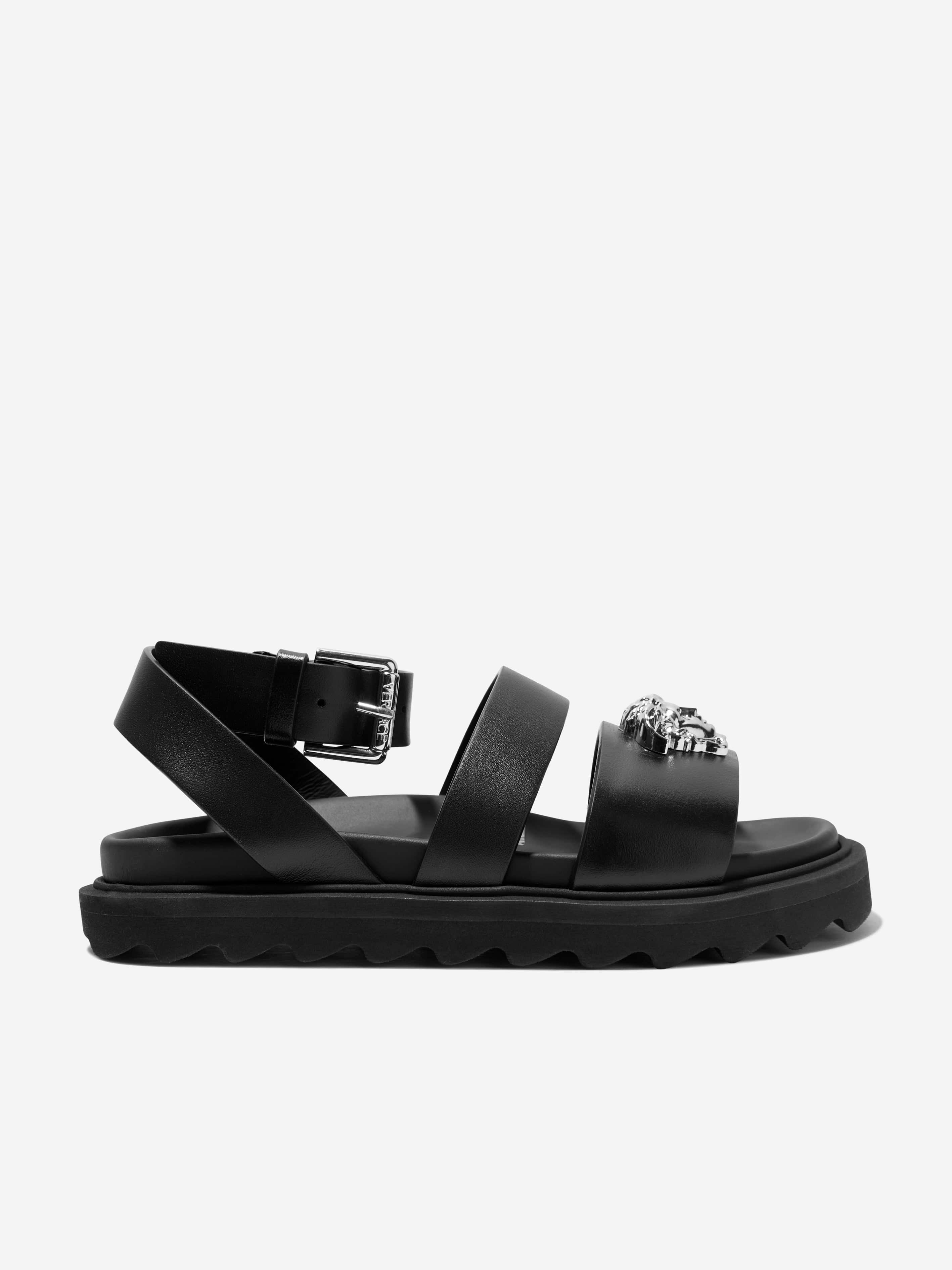Versace Kids Leather Medusa Logo Sandals in Black For Nice Cheap Online