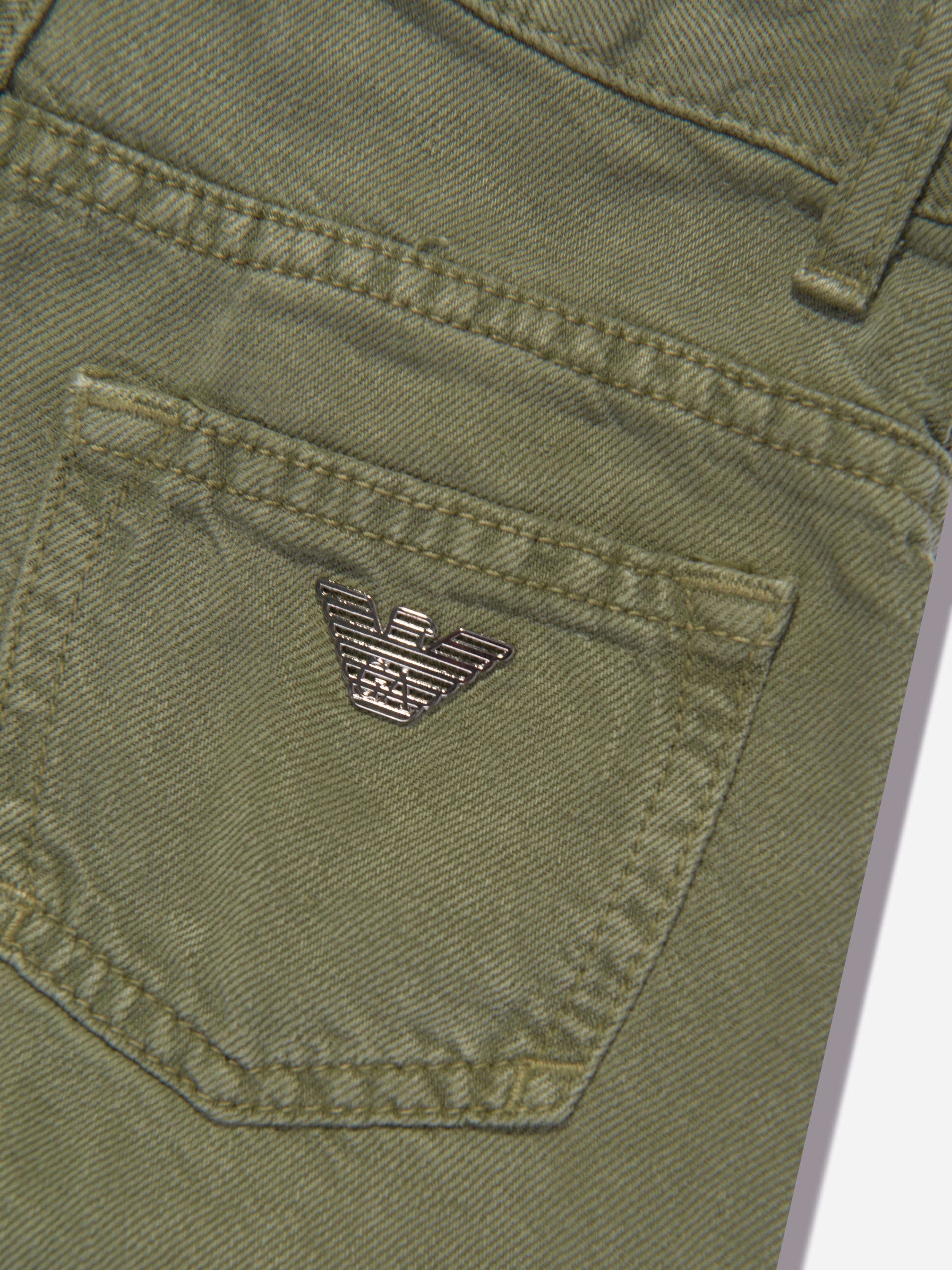 Emporio Armani Boys Linen Blend Trousers in Green Store Sale Online