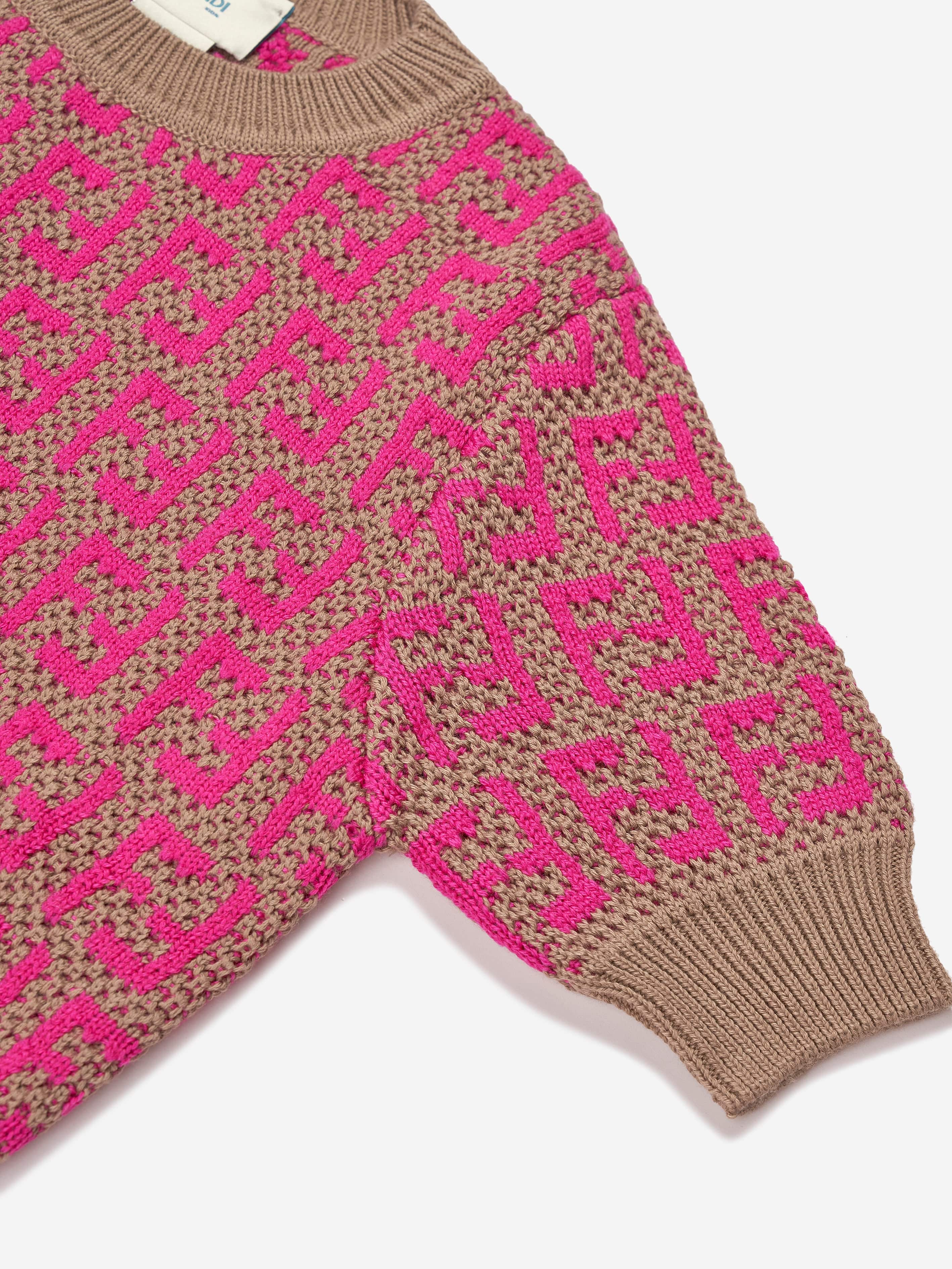 Fendi Girls Knitted Logo Top in Pink Low Pice Cheap Online