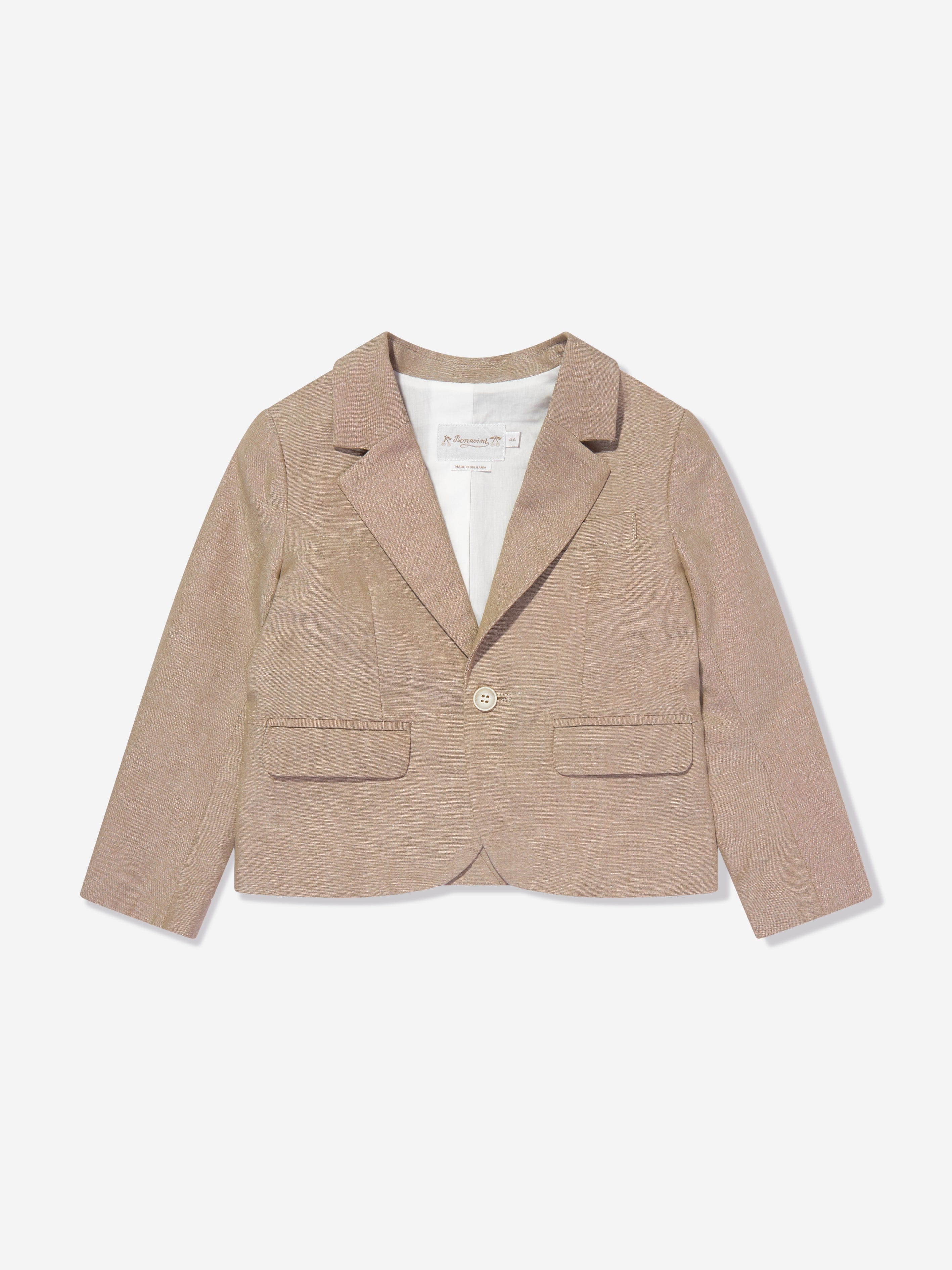 Bonpoint Boys Linen Aristide Blazer in Brown For Nice For Sale