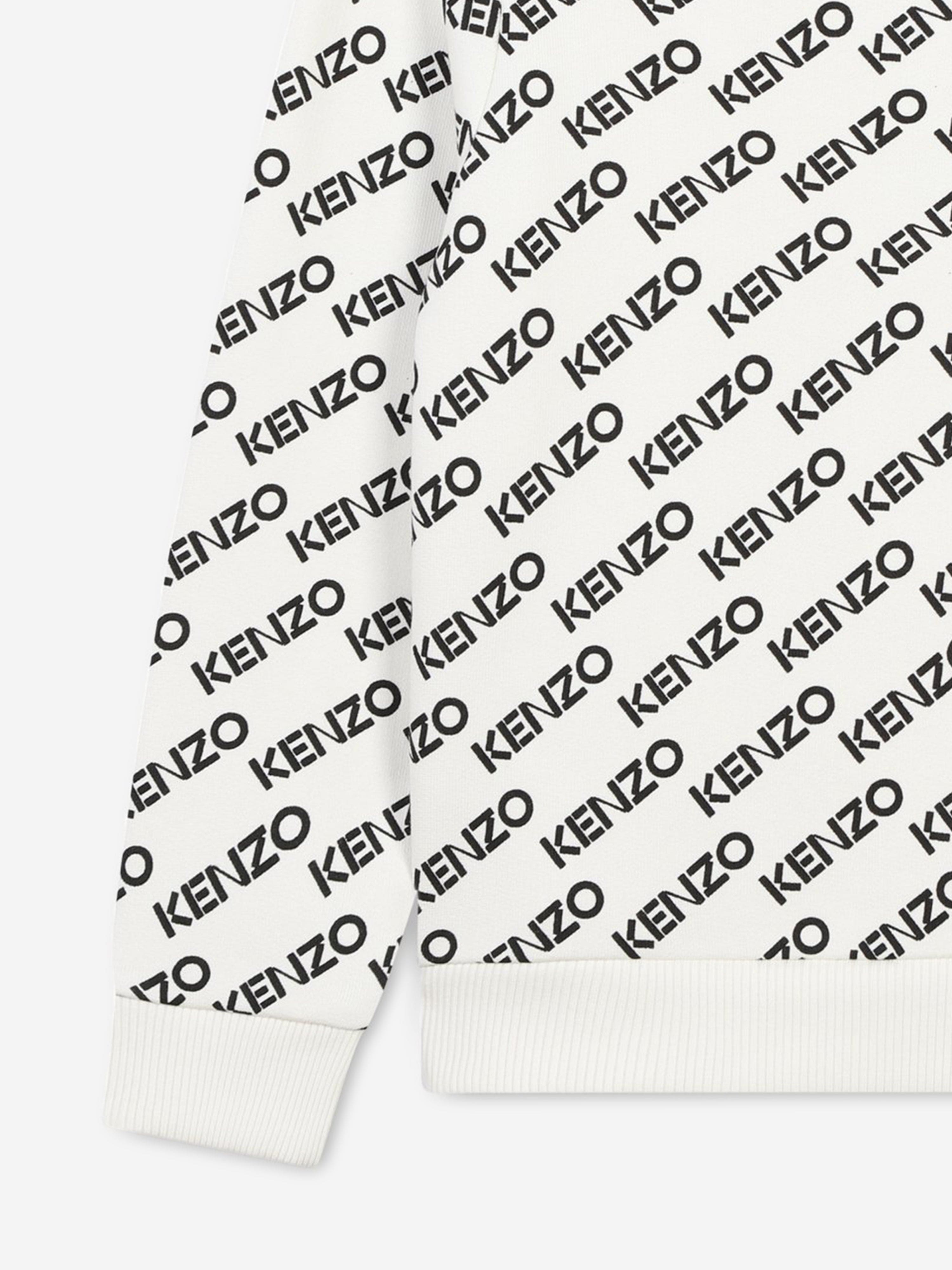 KENZO Kids Logo Print Hoodie in Ivory Cheap Affordable
