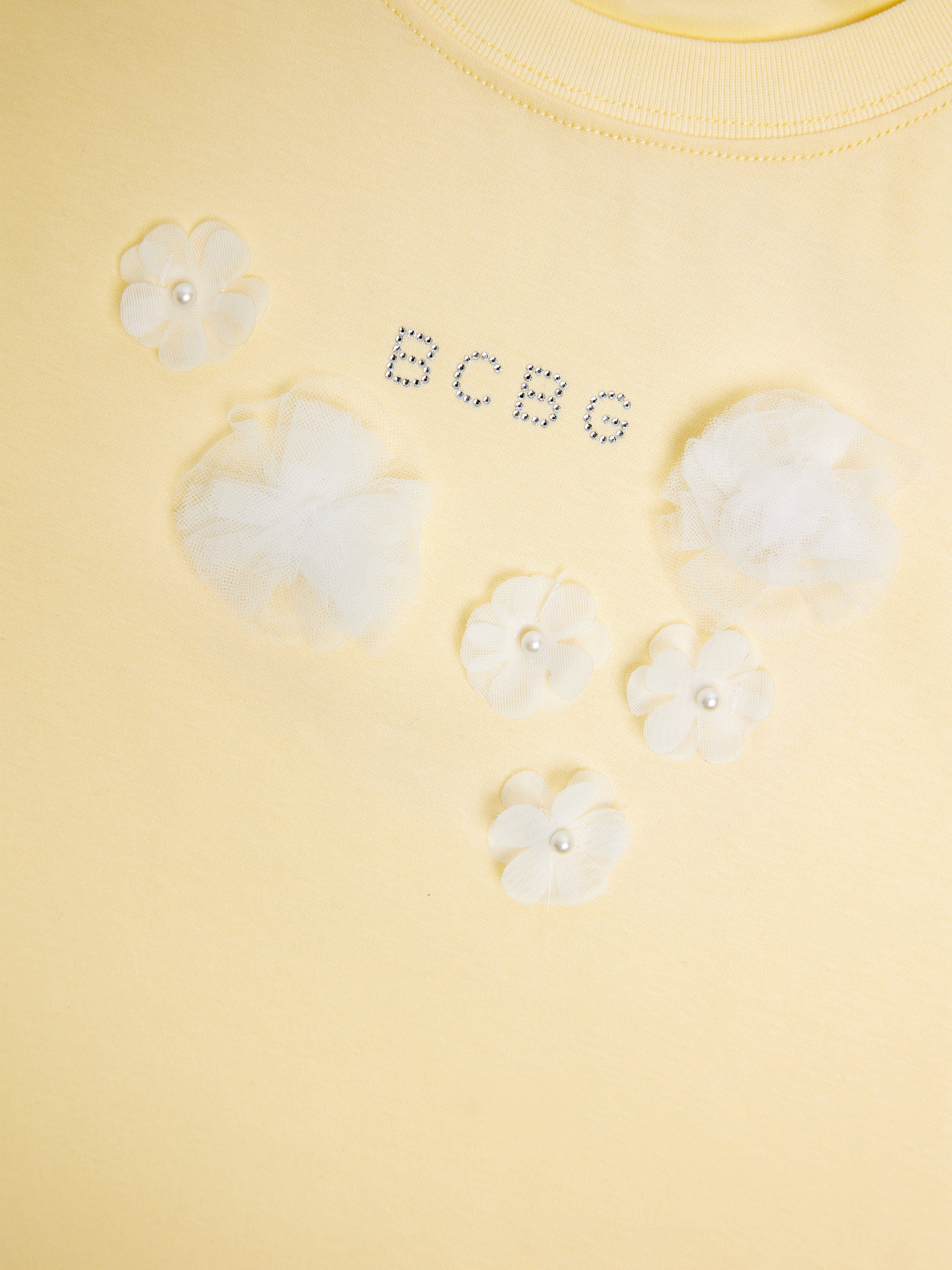 BCBG Girls Diamante Logo 3D Flowers T-Shirt in Yellow Cheap Fashion Style