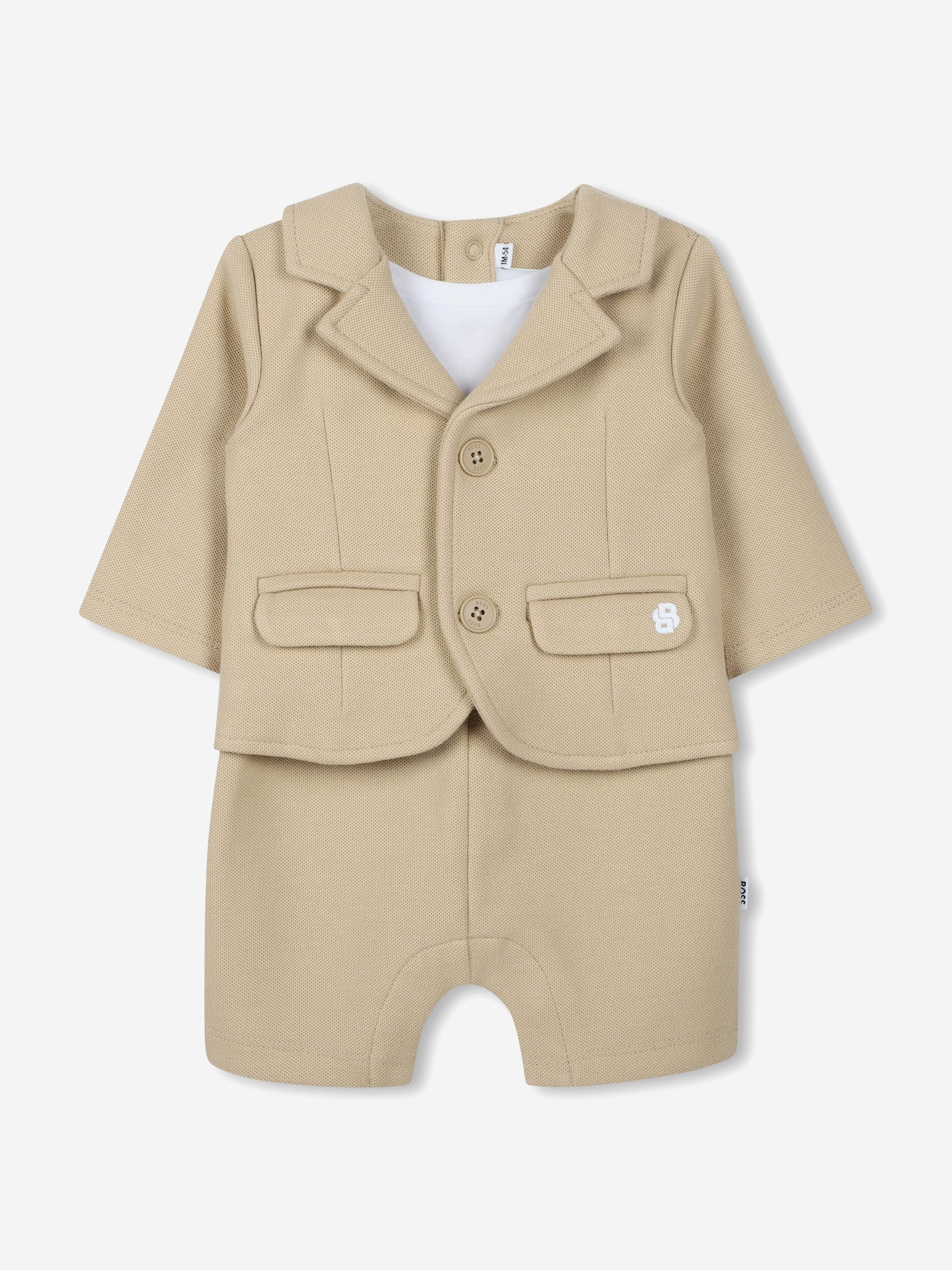 BOSS Baby Boys 3-in-1 Short Suit Coverall in Beige Free Shipping For Sale