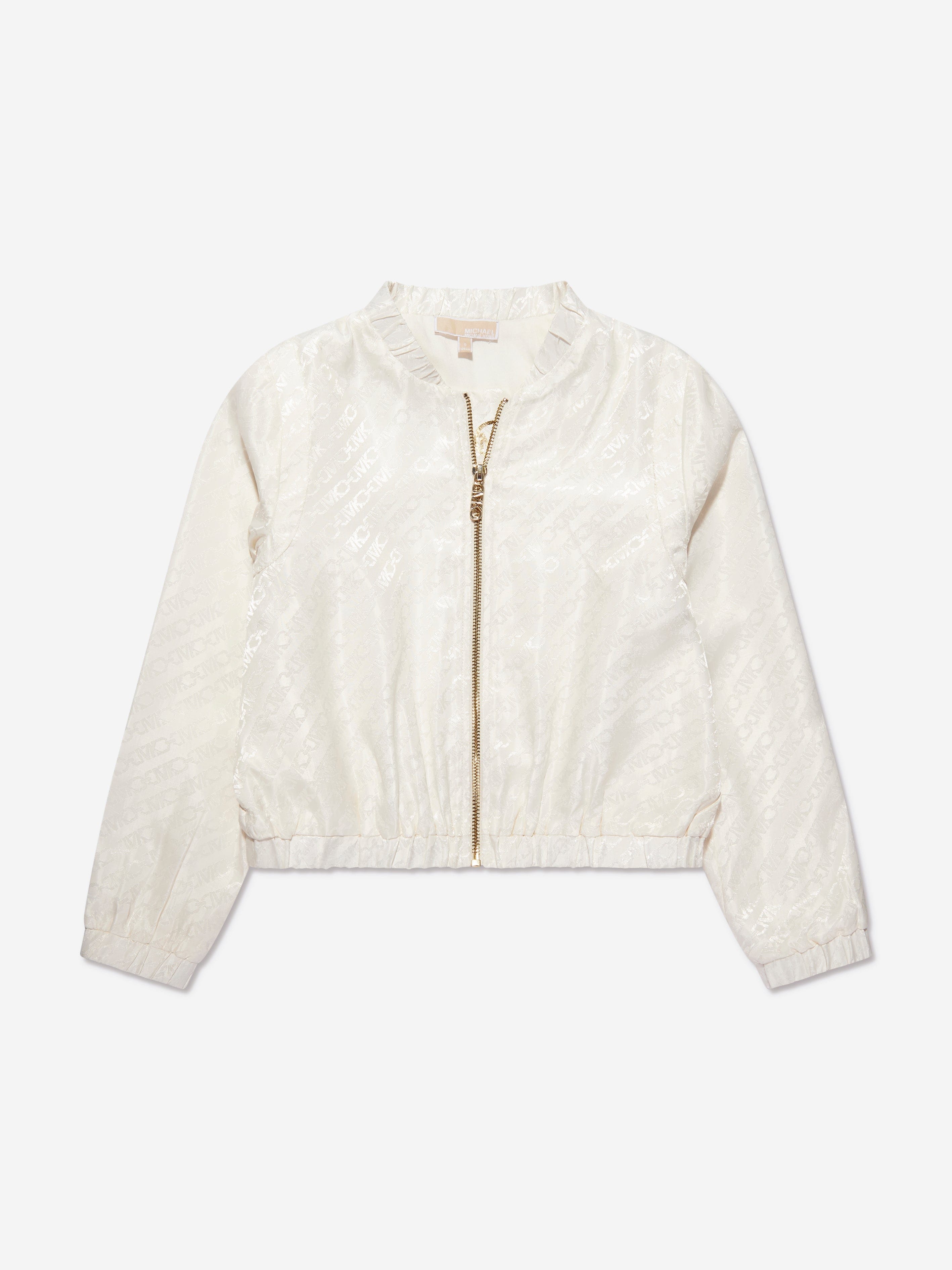 Michael Kors Girls Jacquard Satin Logo Jacket in Ivory Fashionable