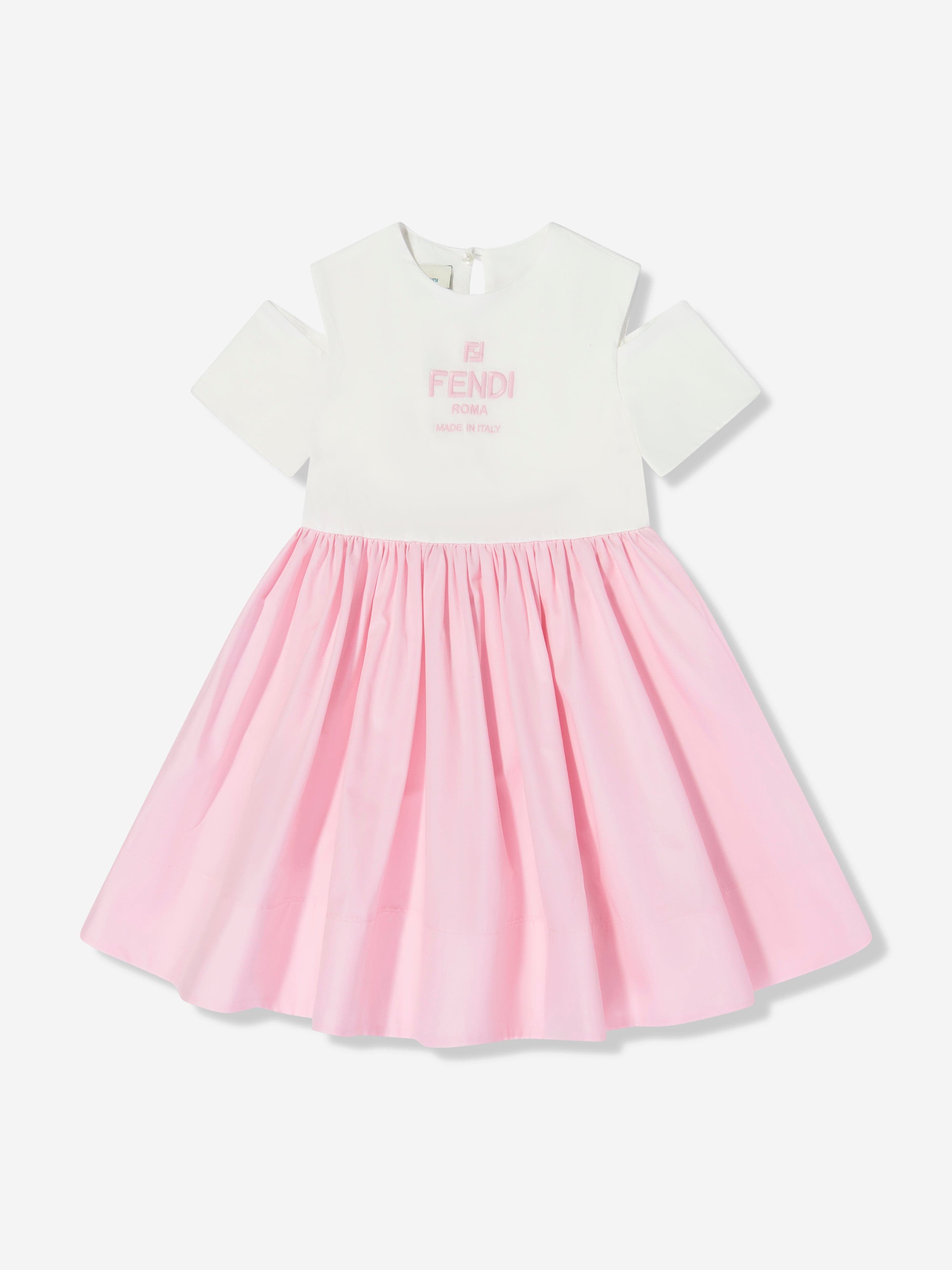 Fendi Girls Cotton Logo Dress in Pink Outlet Extremely
