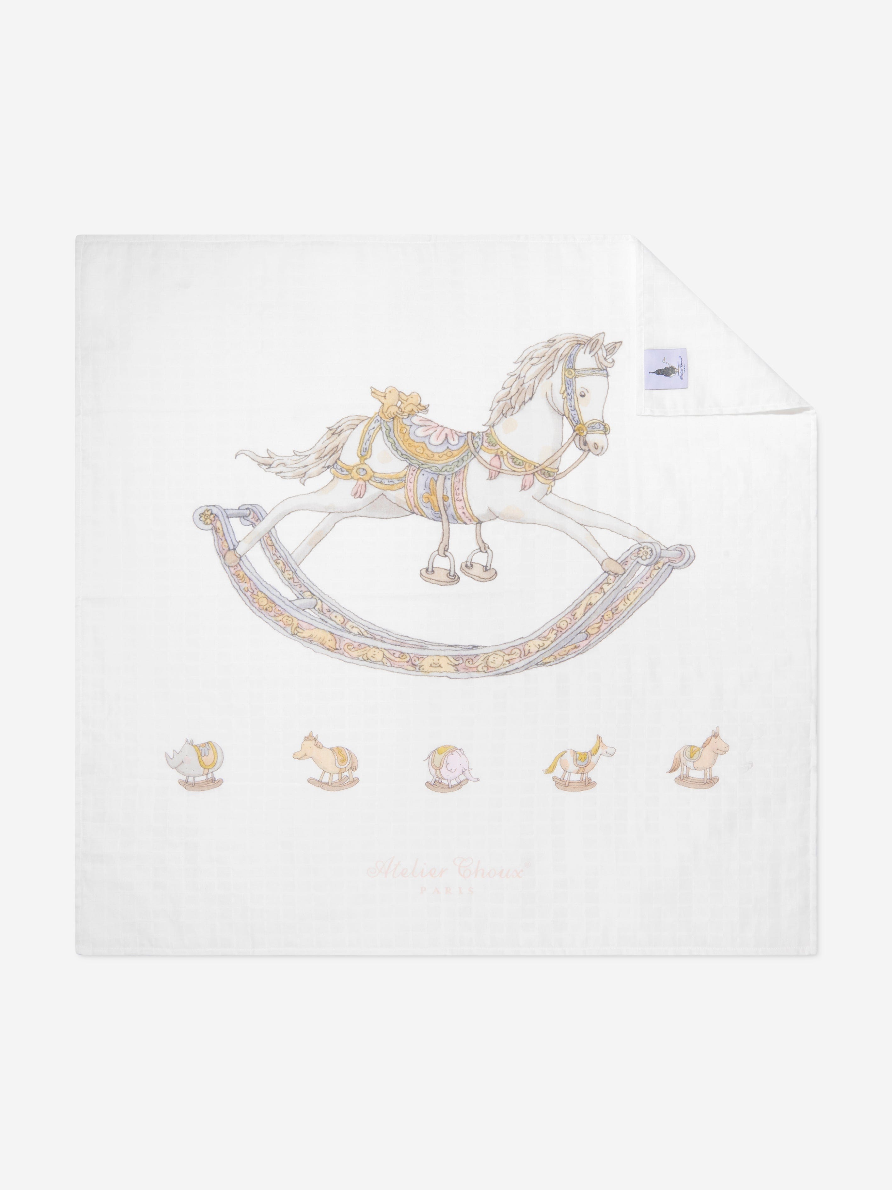 Atelier Choux Baby Rocking Horse Swaddle in White Outlet Cheap Online