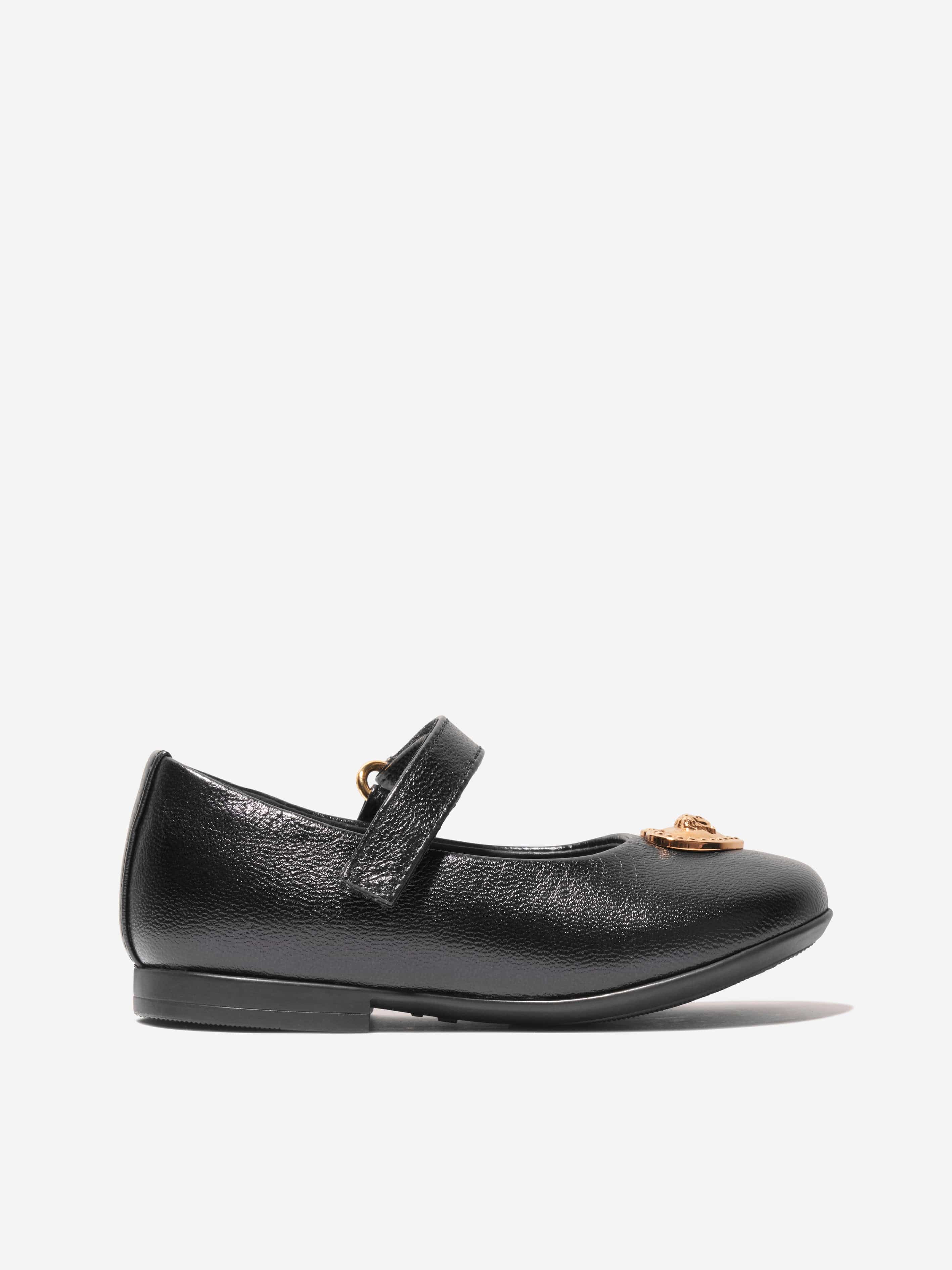 Versace Girls Heart Logo Shoes in Black Low Cost For Sale