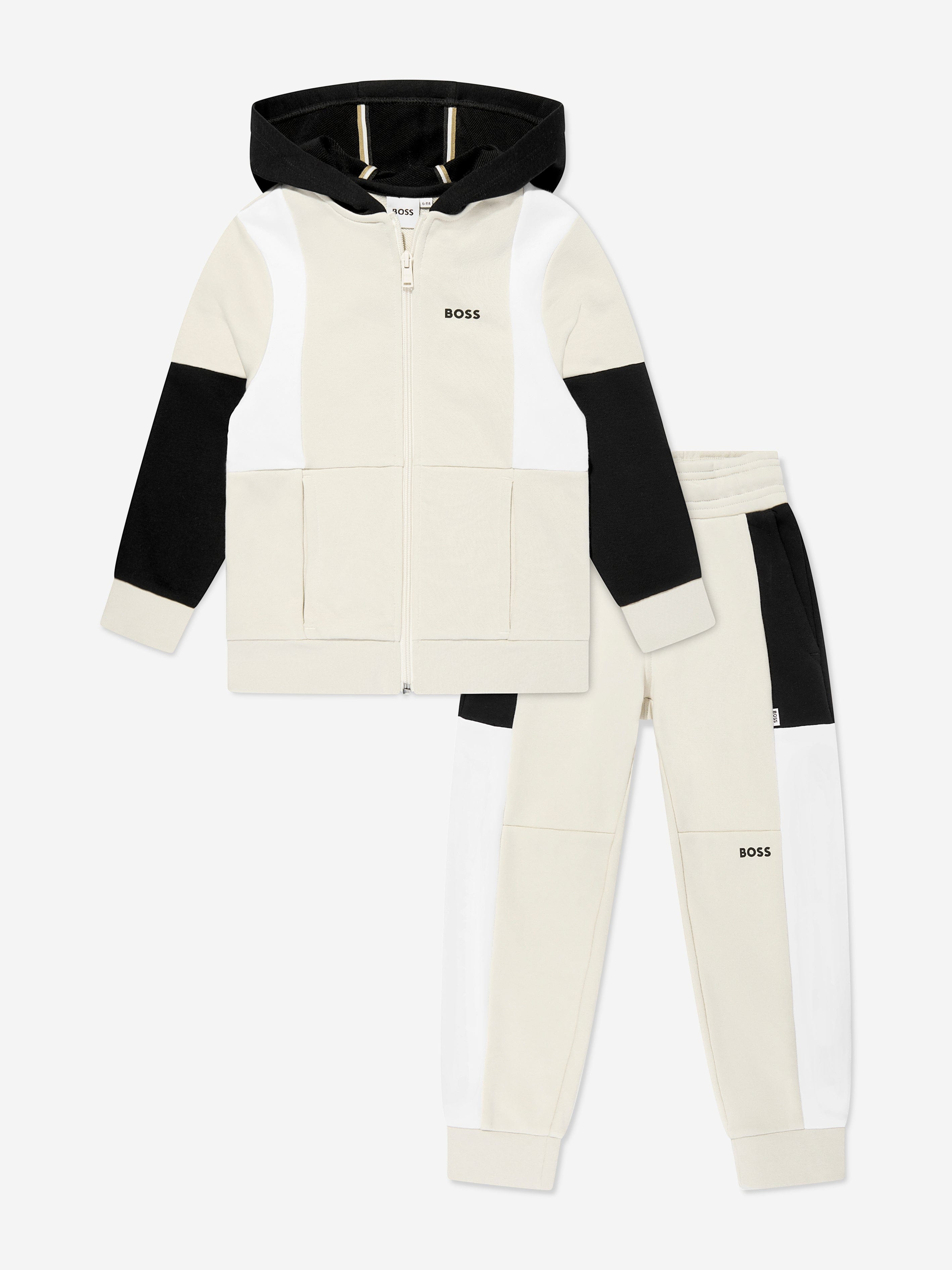 BOSS Boys Logo Tracksuit in Beige Shop For Sale