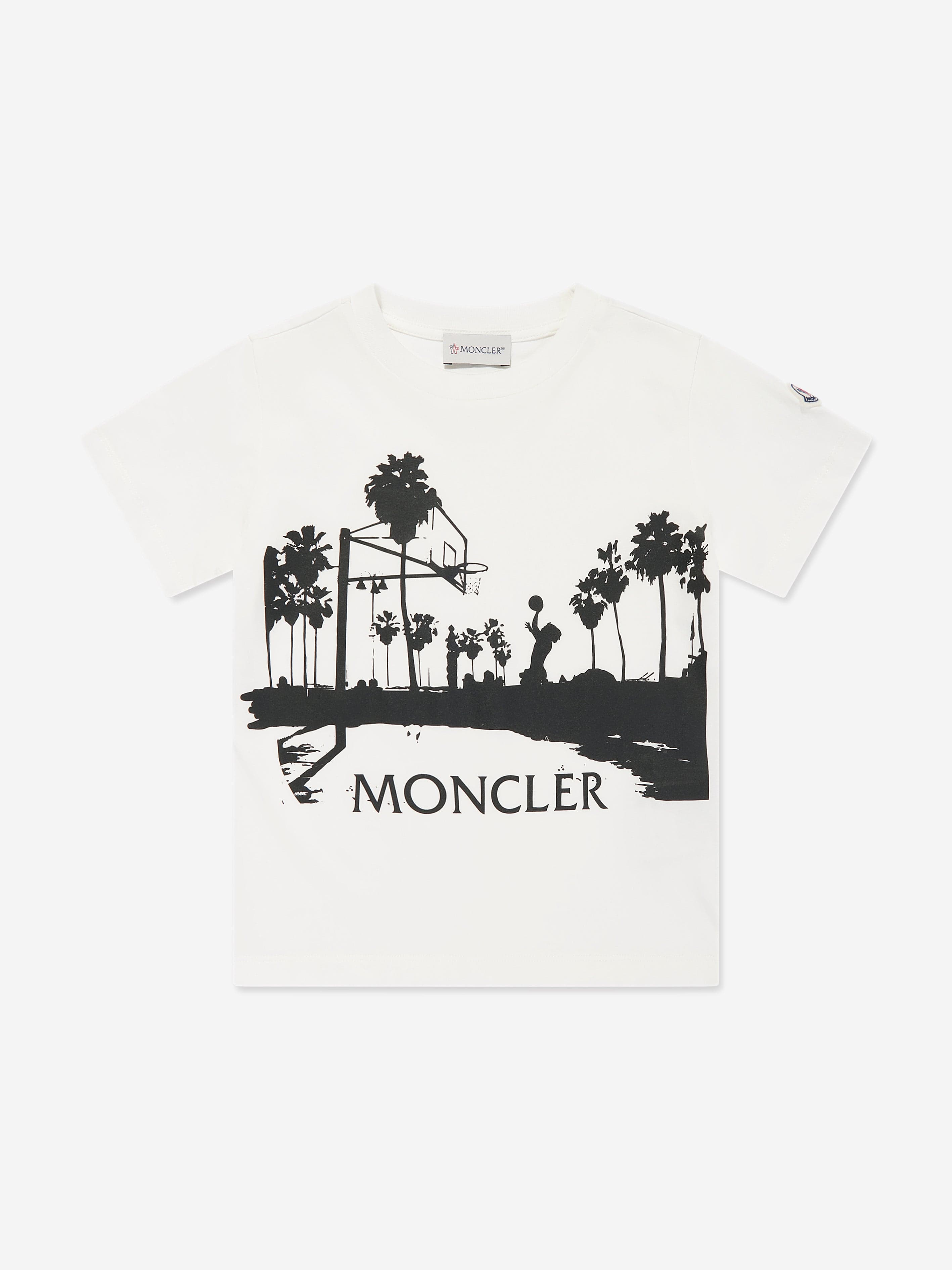Moncler Enfant Boys Graphic Basketball Print T-Shirt in White Finishline For Sale