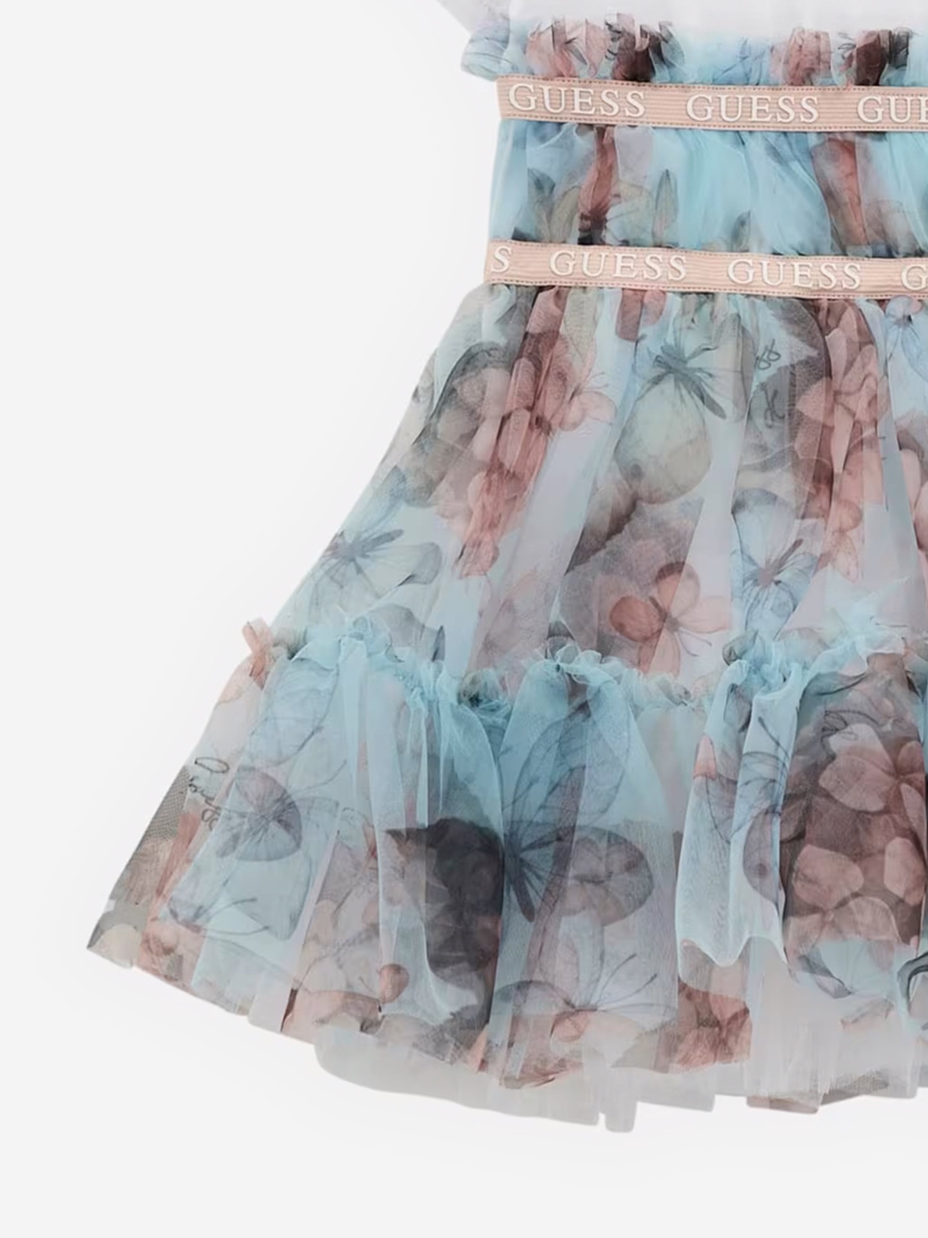 Girls Butterfly Collage Dress in Blue Low Cost