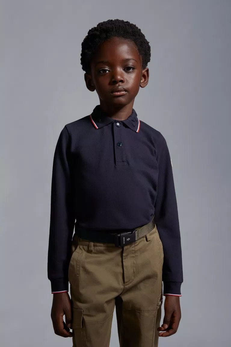 Moncler Enfant Boys Long Sleeve Polo Shirt in Navy Outlet Low Pice Fee Shipping