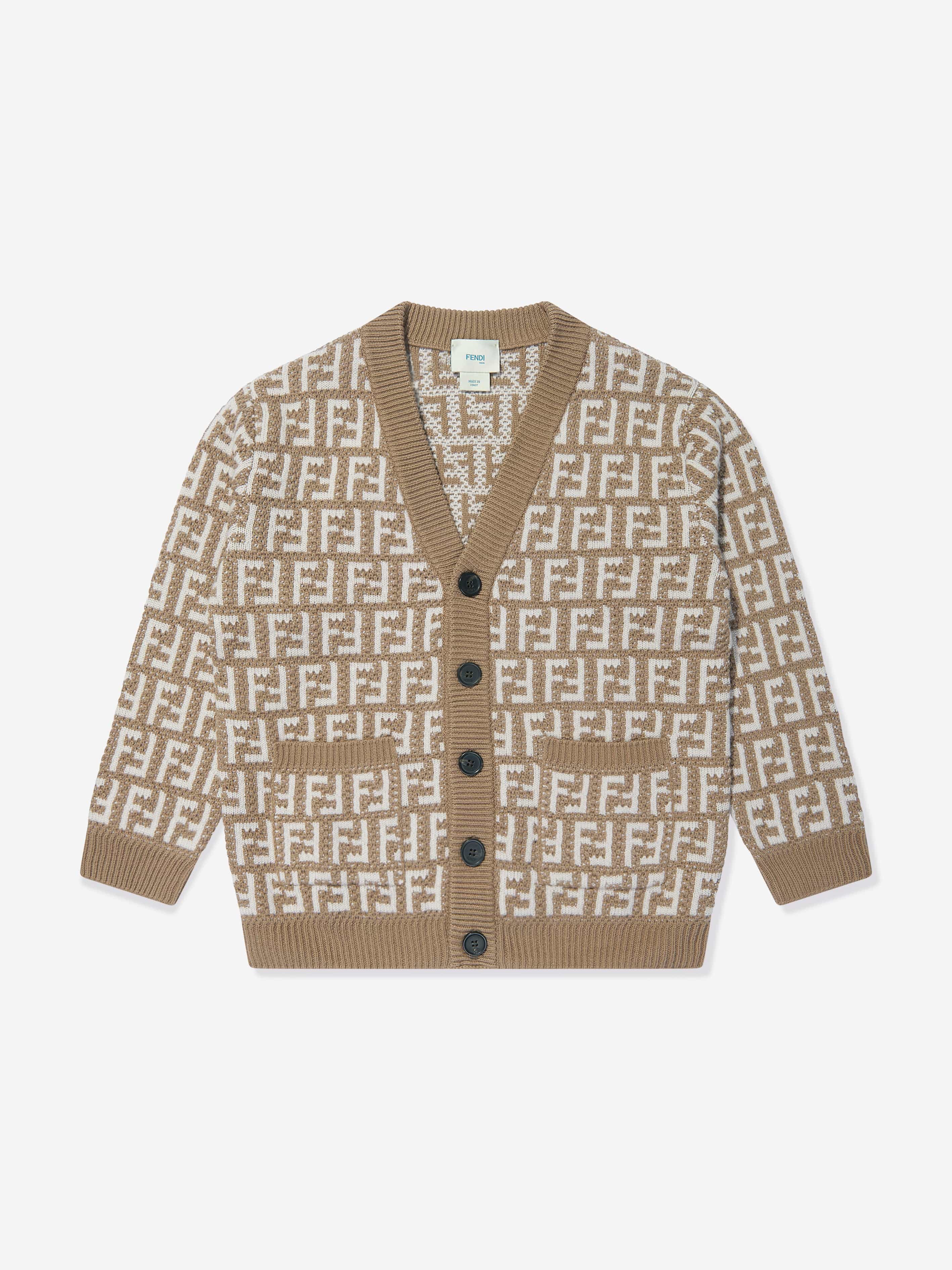 Fendi Kids Knitted FF Logo Cardigan in Beige Buy Cheap Latest