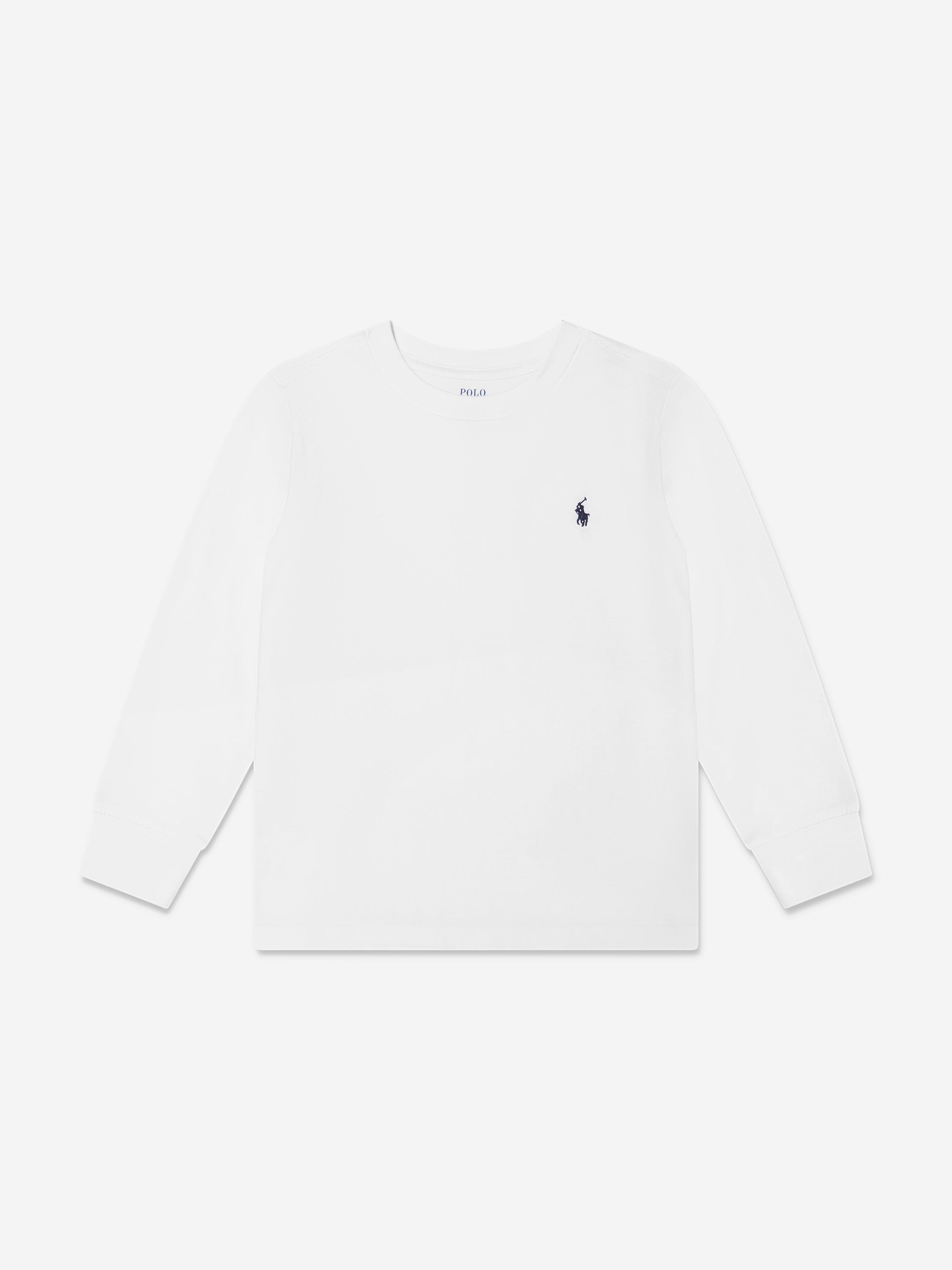 Ralph Lauren Boys Long Sleeve T-Shirt in White Cheap Discount Sale
