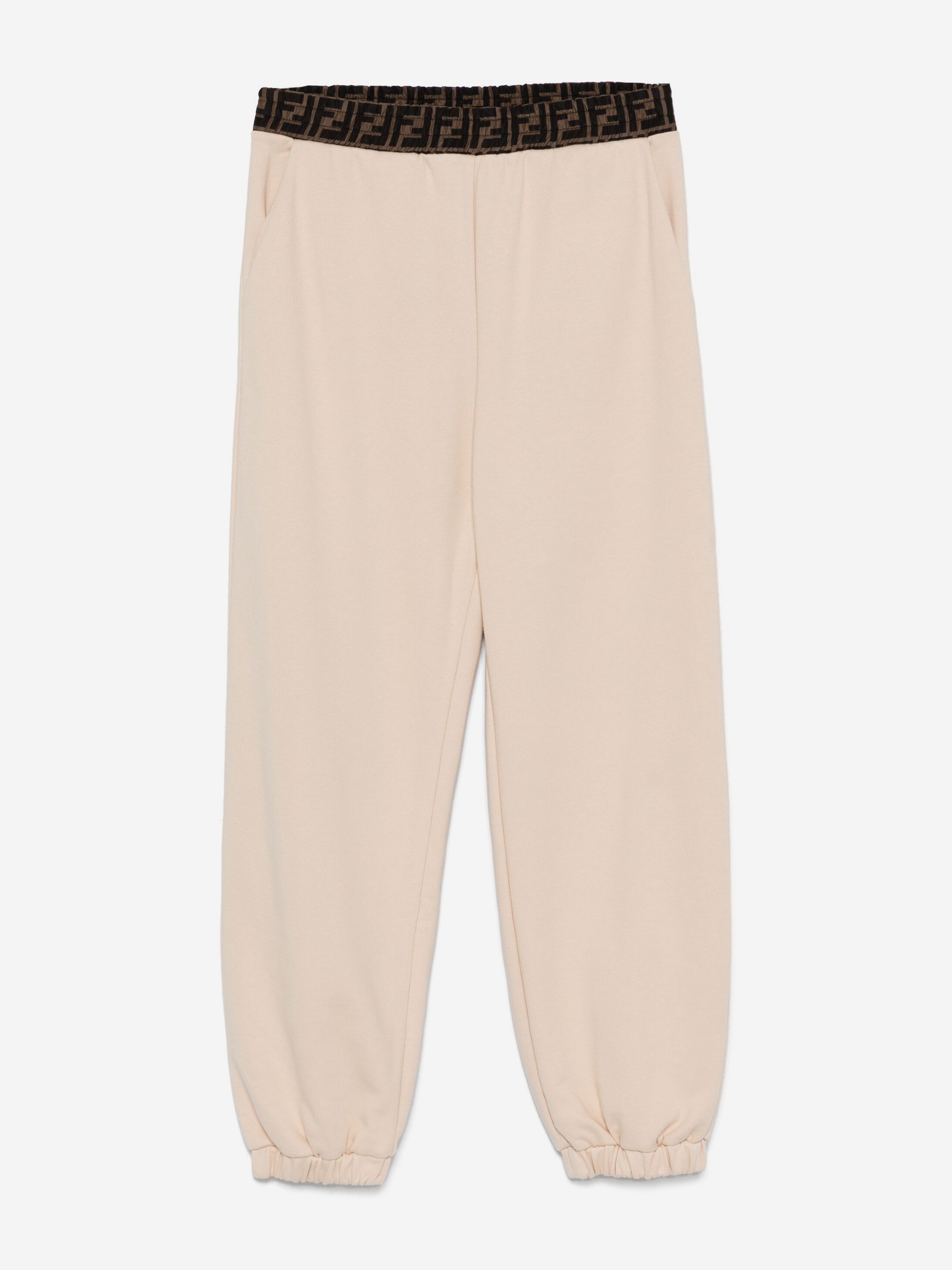 Fendi Kid FF Logo Joggers in Beige Purchase Cheap Pice