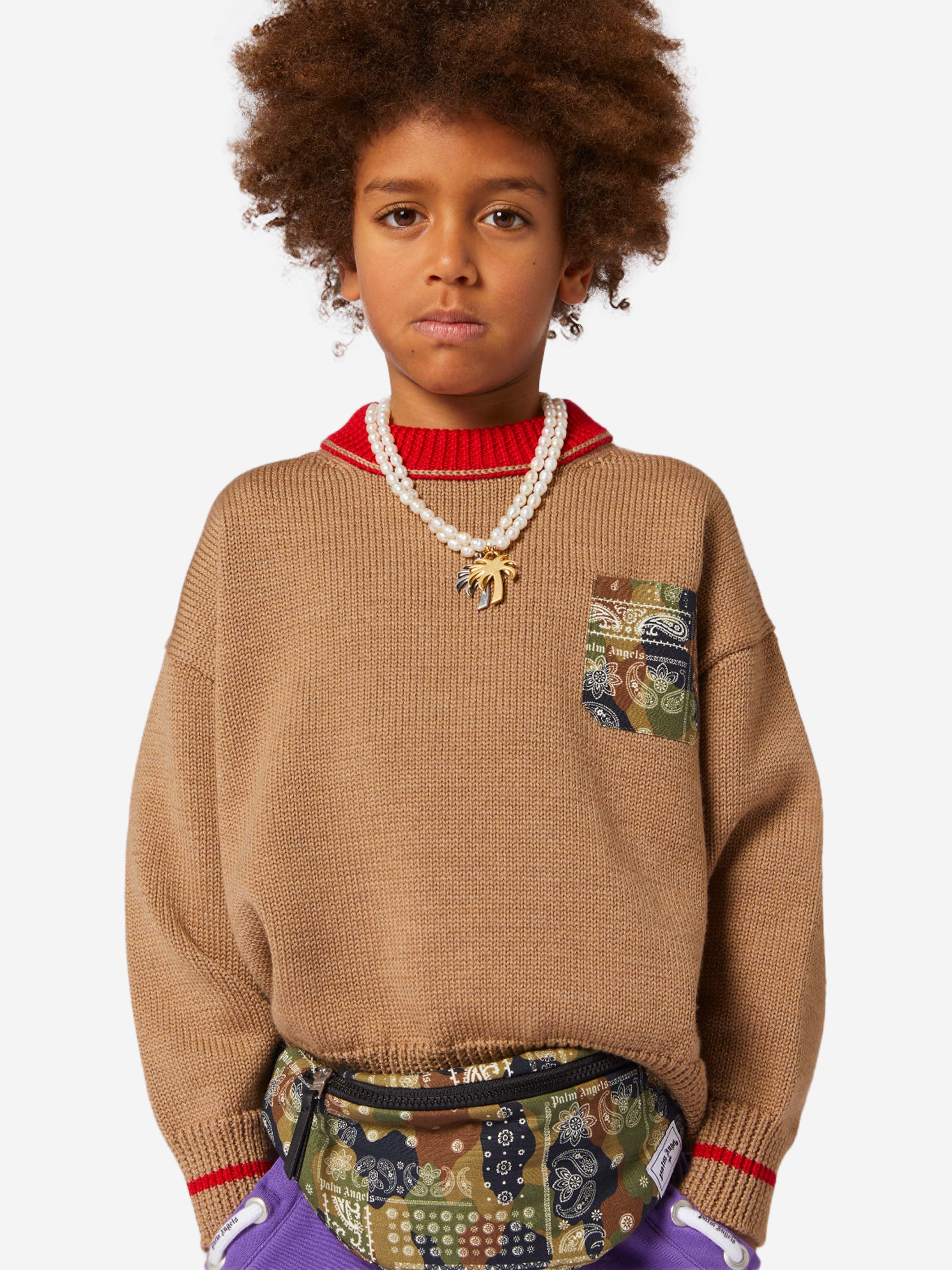 Palm Angels Boys Palm Brush Camo Jumper in Beige Discounts