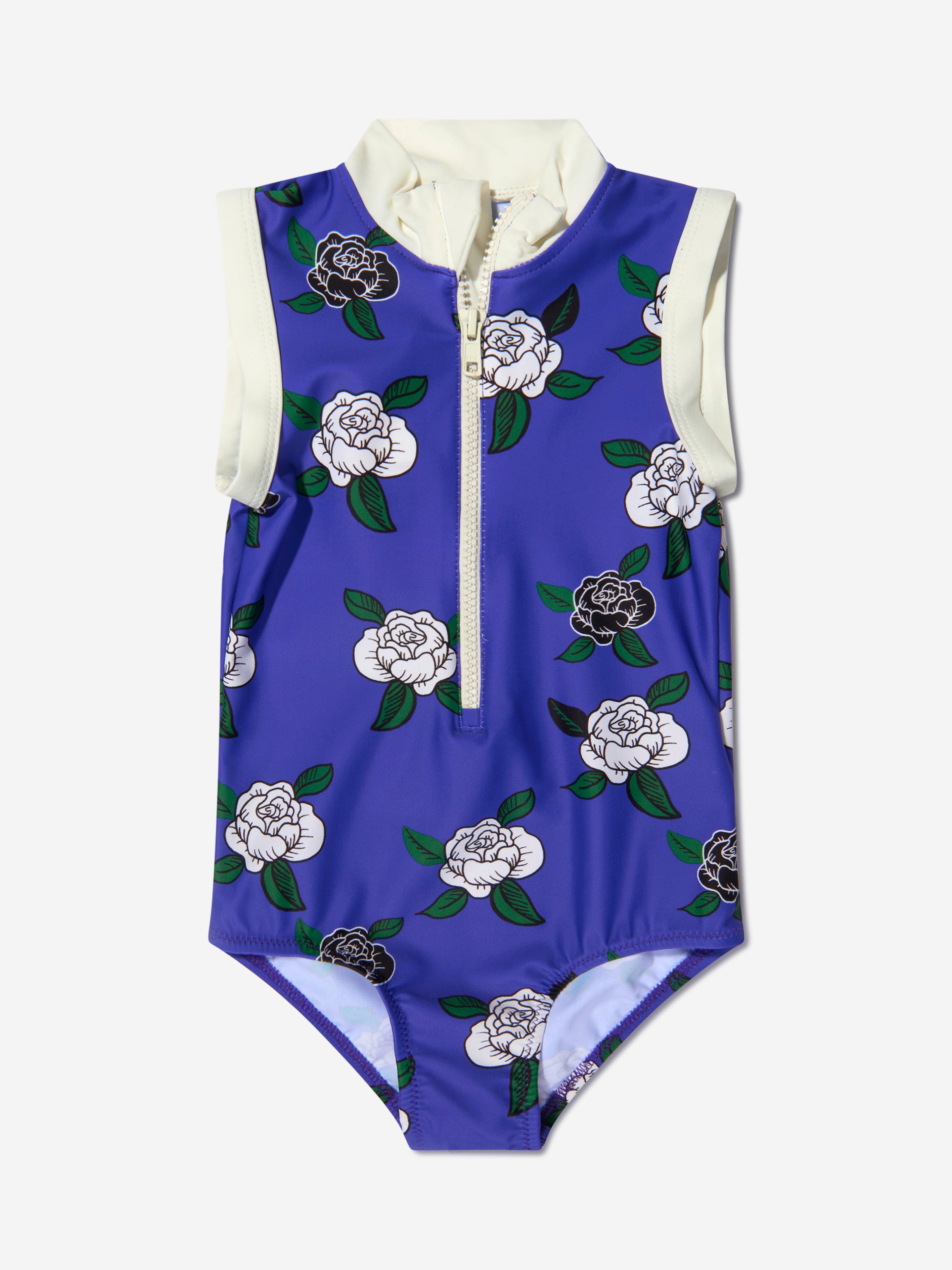 Mini Rodini Girls Rose Print Zip Up Swimsuit Wiki Cheap Pice