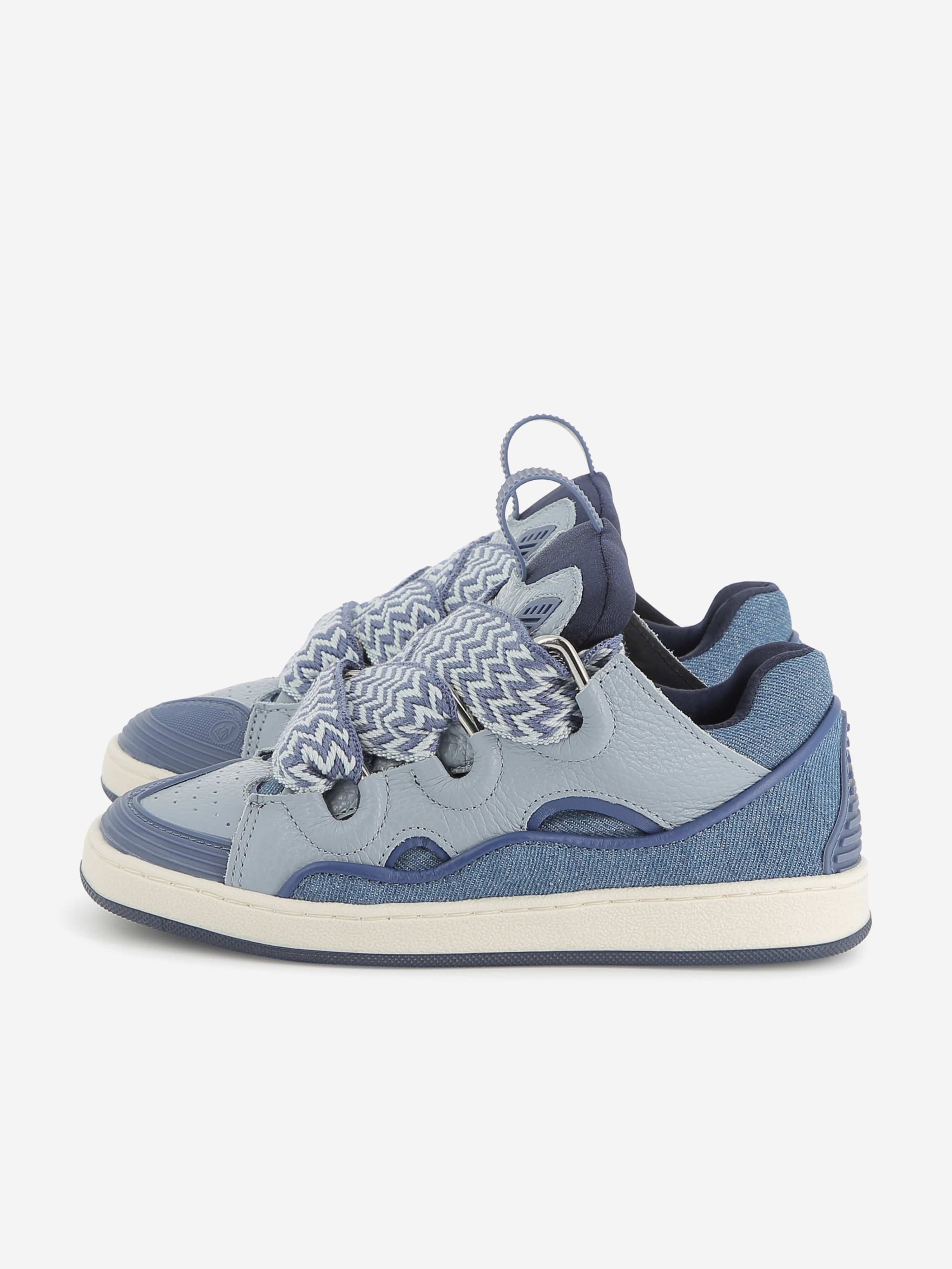 Lanvin Kids Denim and Leather Curb Trainers Low Pice Sale Online