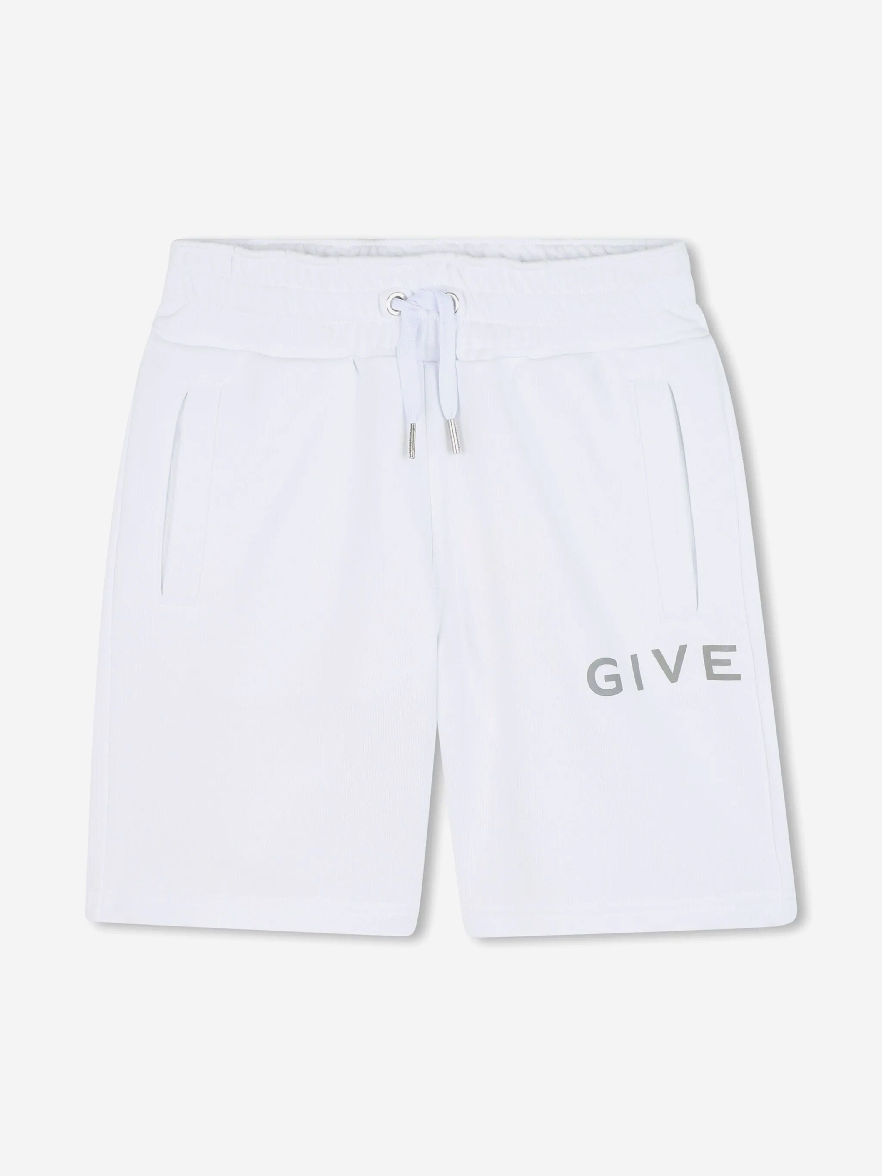 Boys Logo Print Shorts in White Clearance Supply