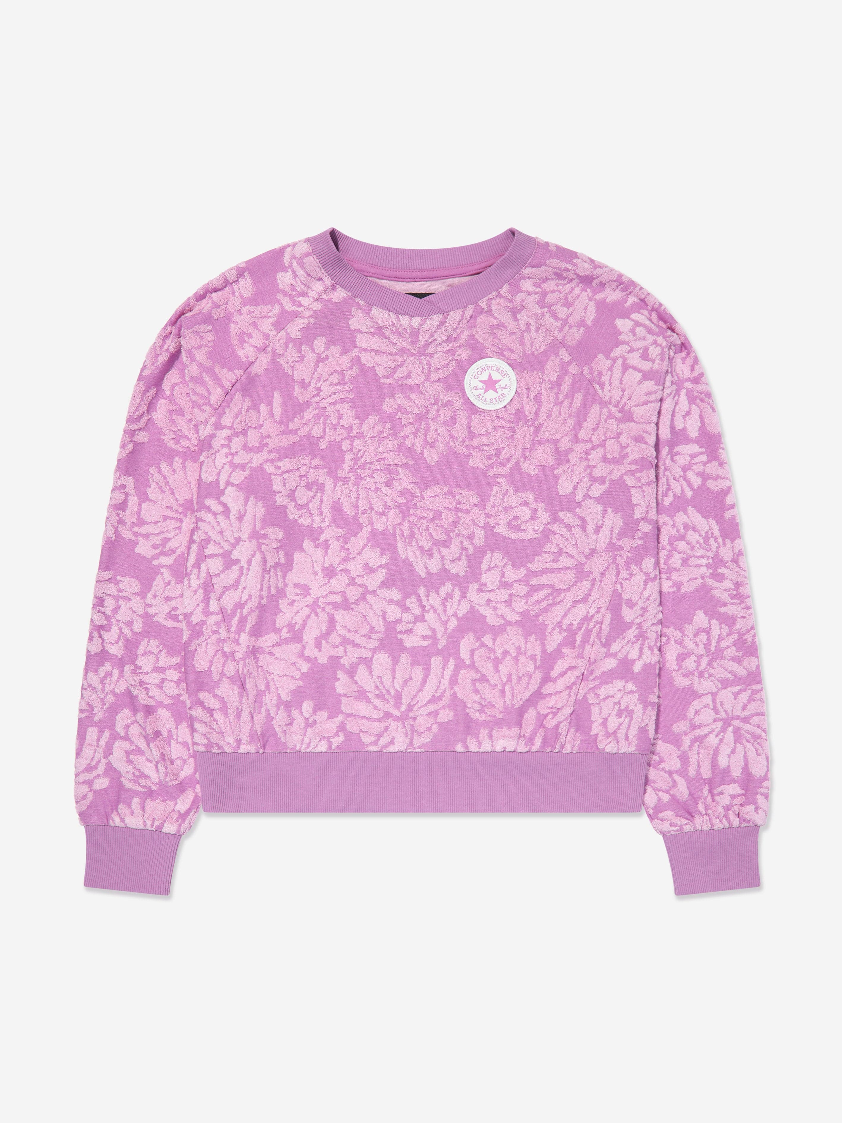 Converse Girls Floral Jacquard Sweatshirt in Purple With Paypal Free Shipping