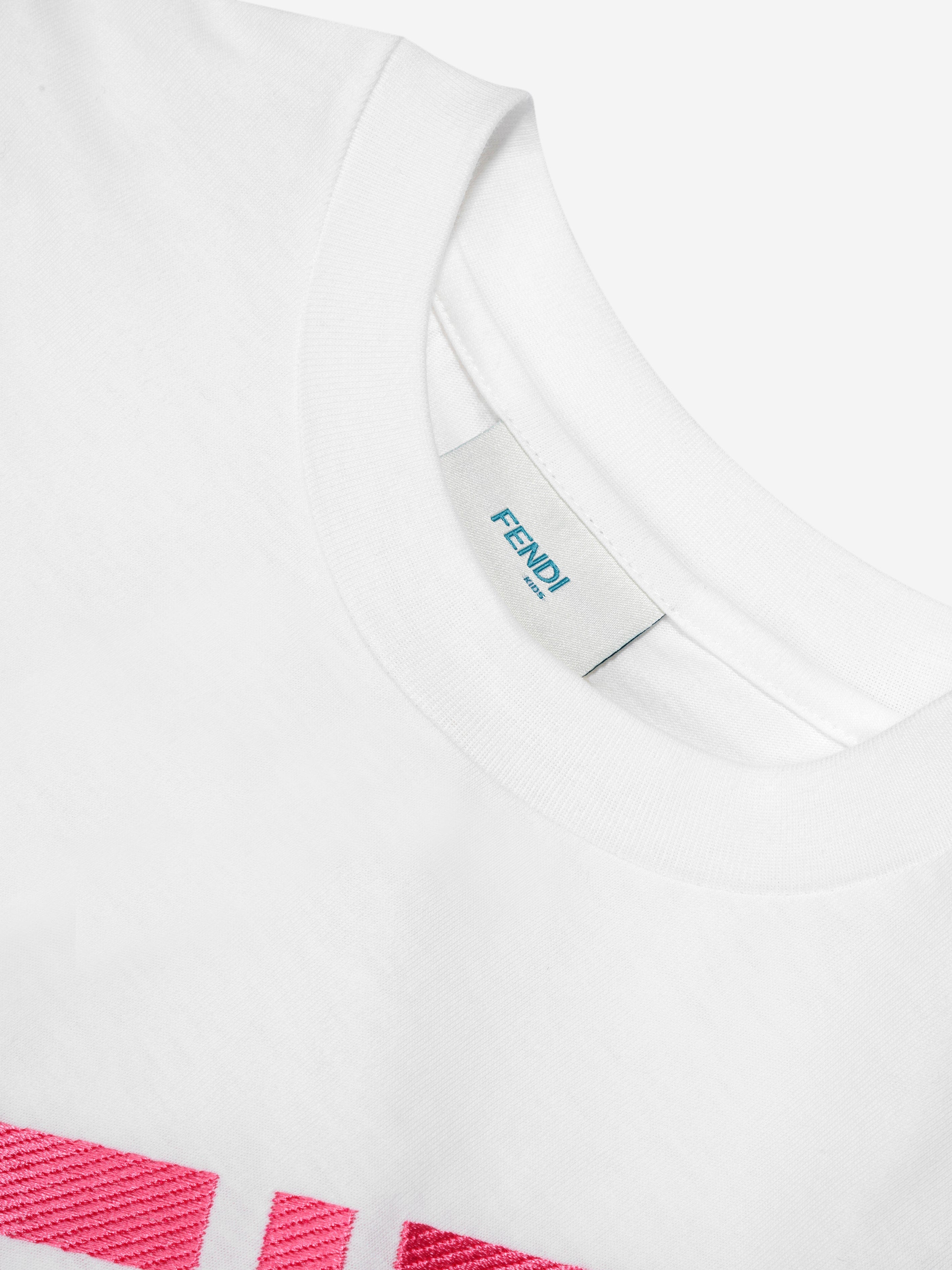 Fendi Girls FF Logo T-Shirt in White Sale Cheap Pices