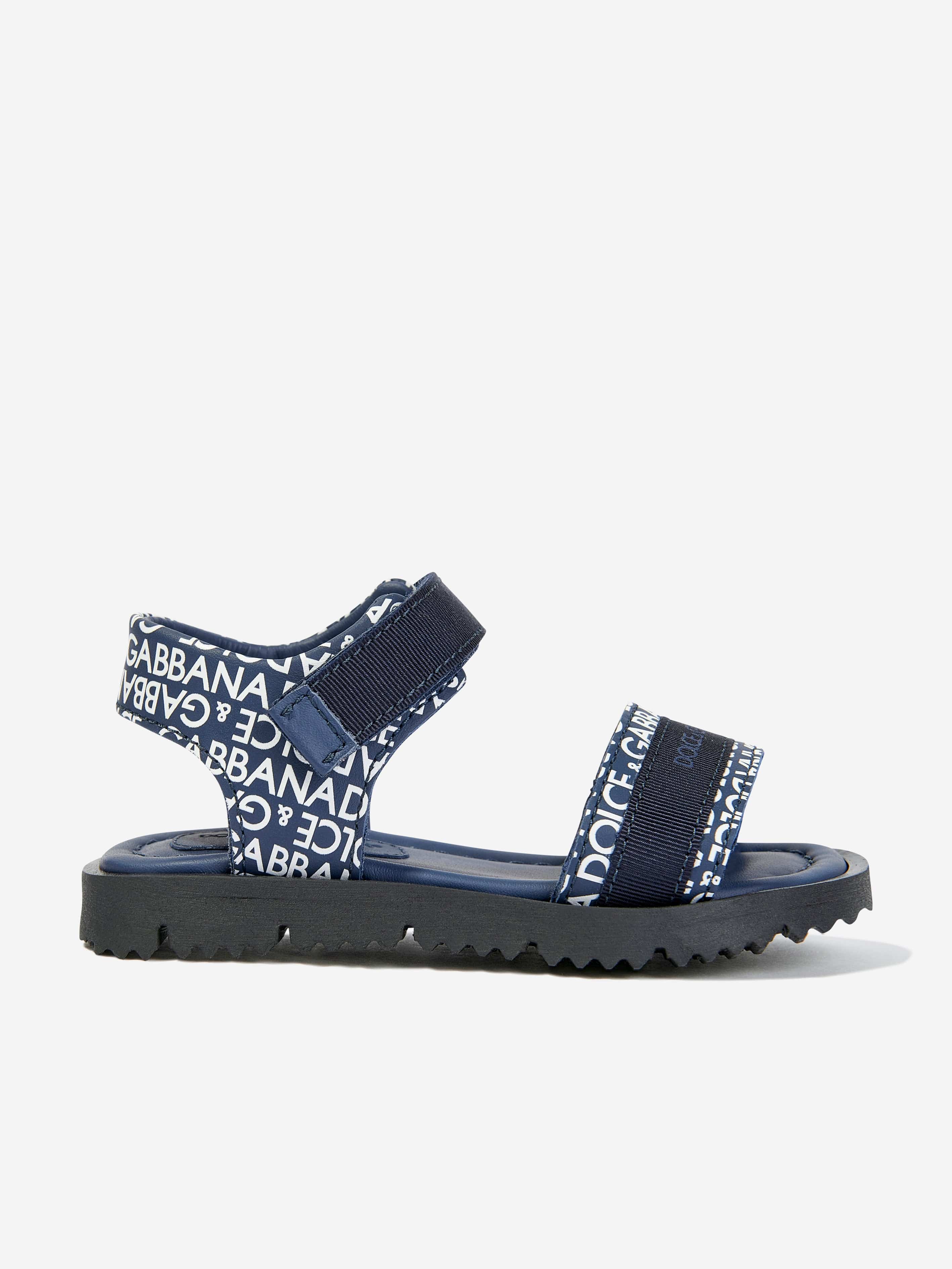 Dolce & Gabbana Boys Leather Logo Sandals in Navy Free Shipping Looking For
