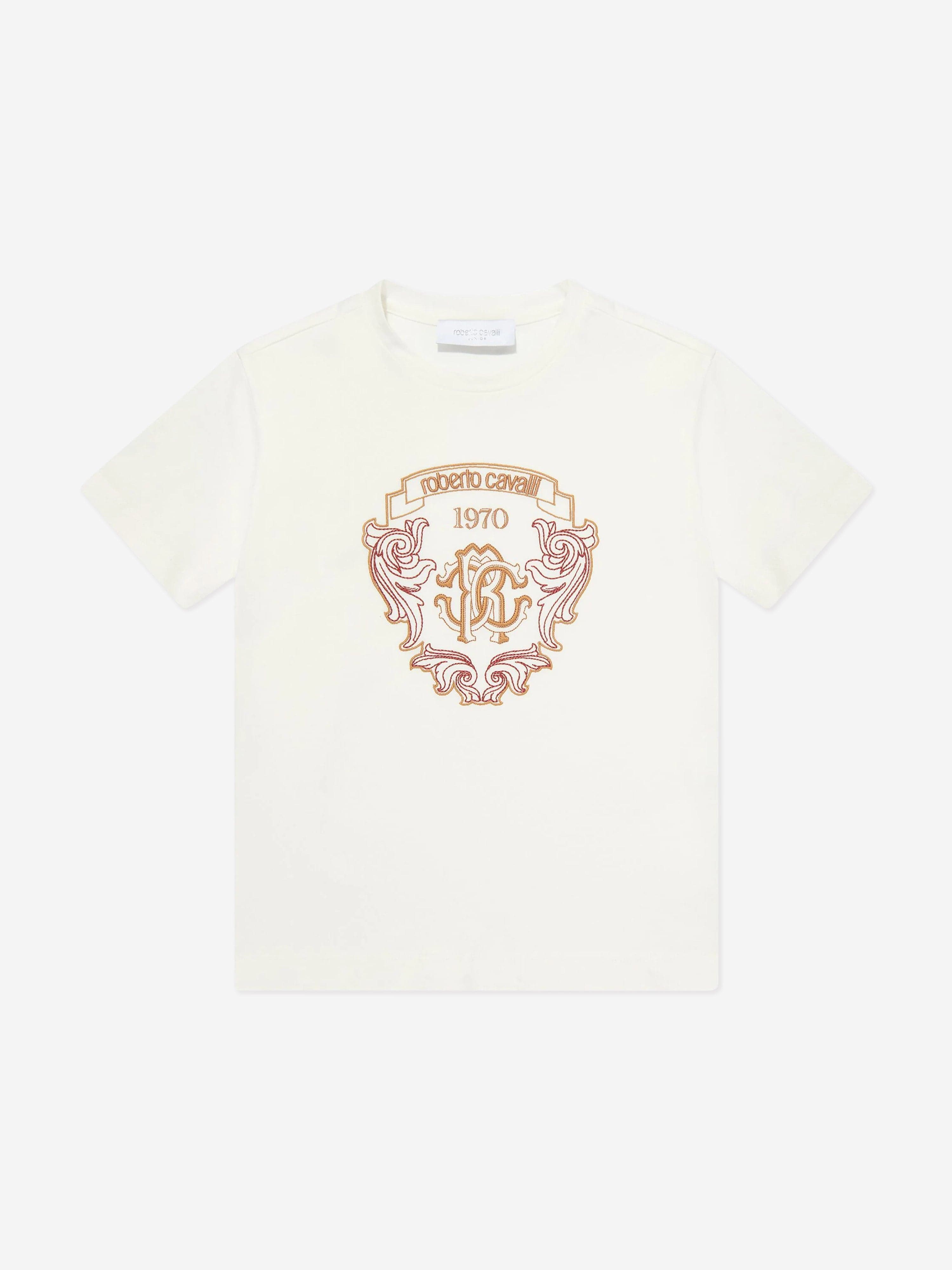 Roberto Cavalli Boys Logo T-Shirt in White Shop Offer