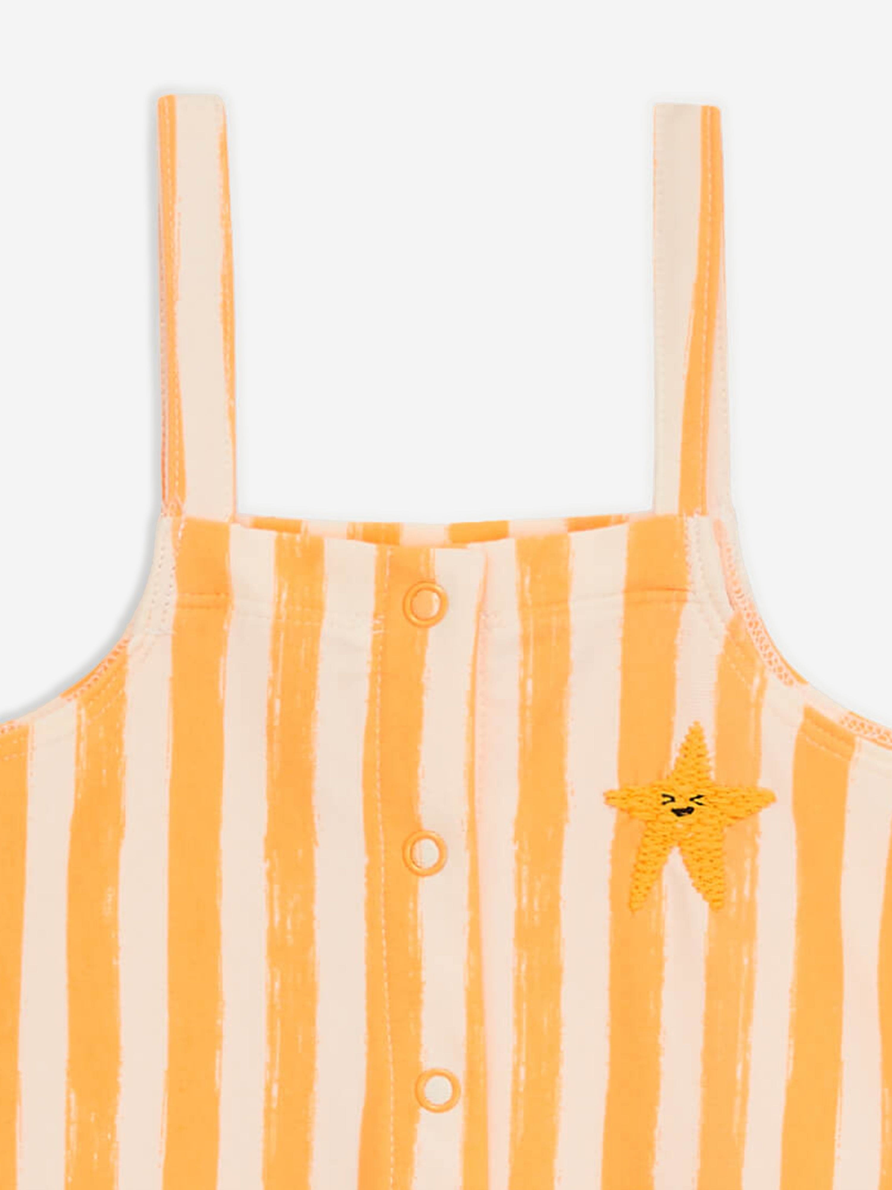 The Bonnie Mob Kids Cayman Striped Dungaree Romper in Orange Discount Largest Supplier