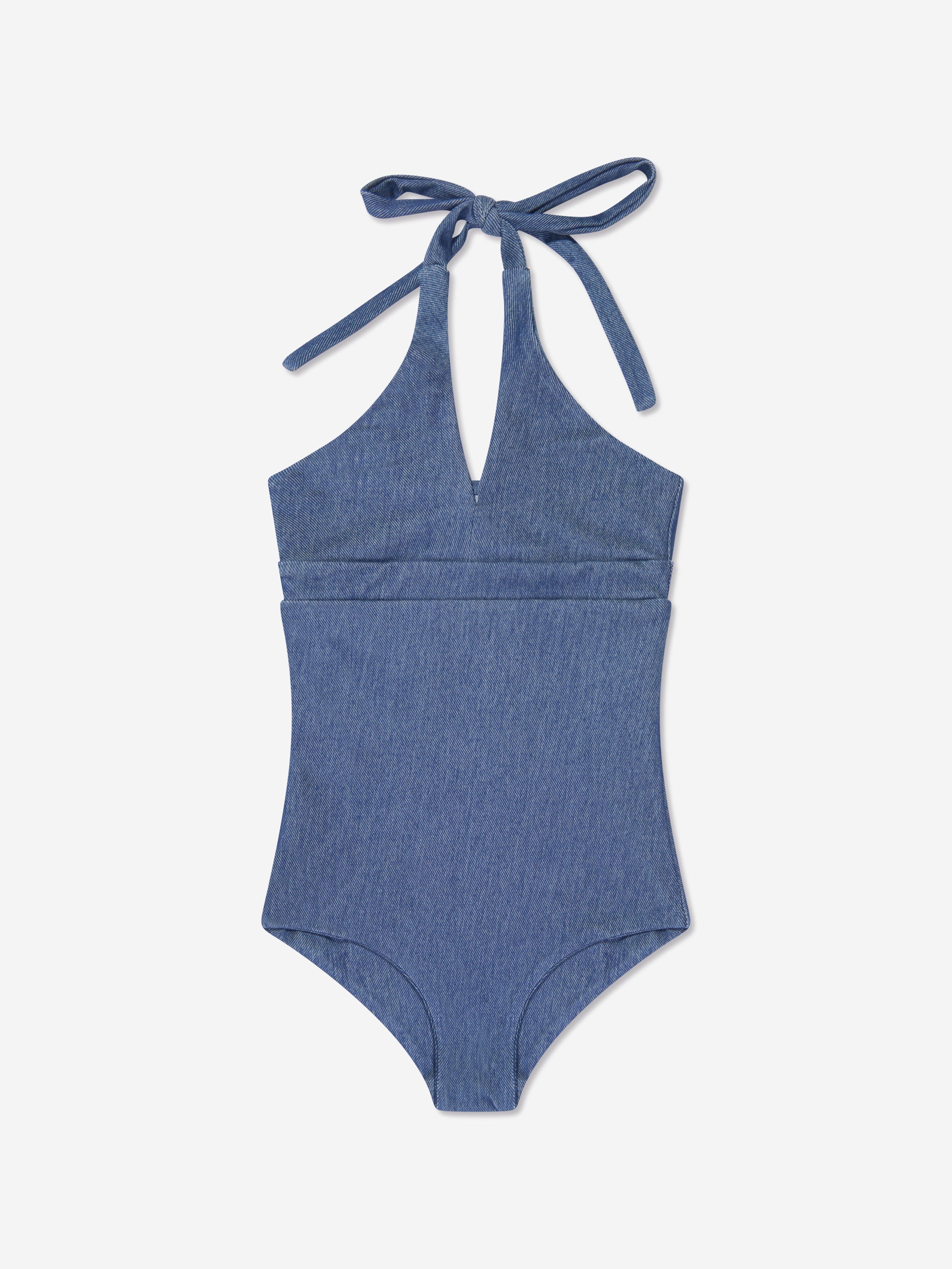 AY by AYLA Girls Denim Look Halterneck Swimsuit in Blue Many Kinds Of Online