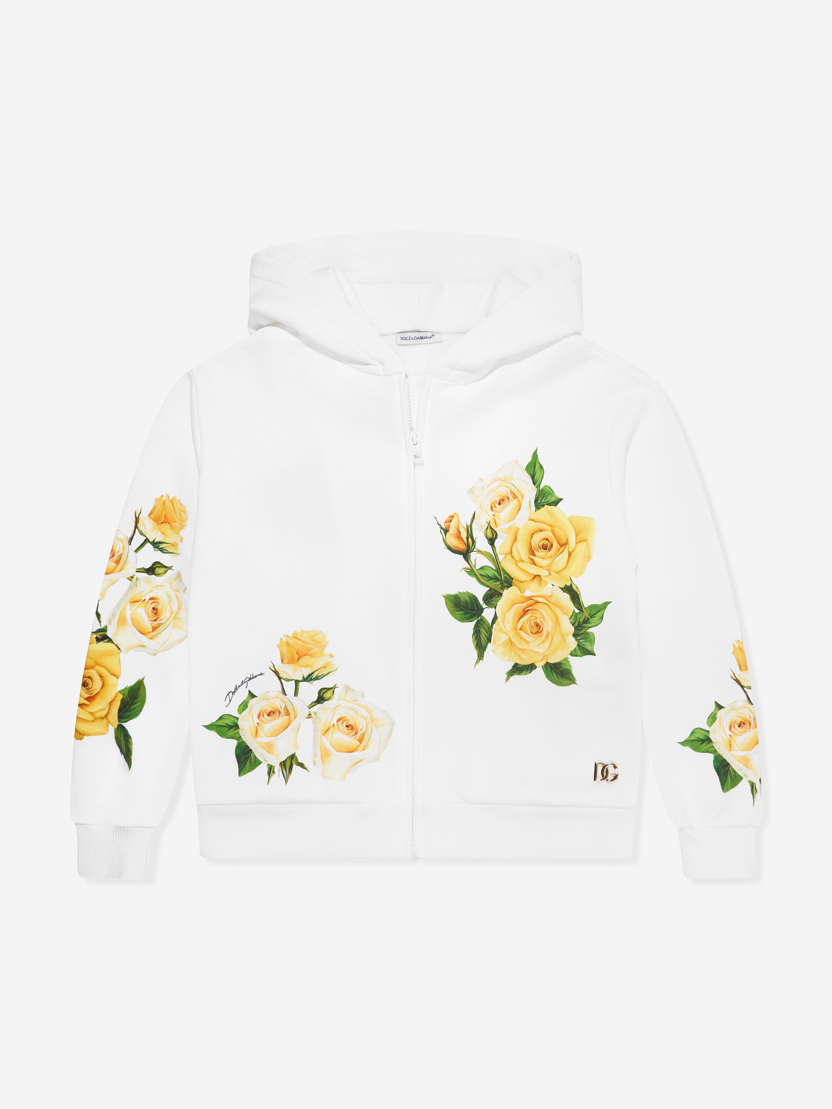 Dolce & Gabbana Girls Rose Print Hoodie in Multicolour Authentic