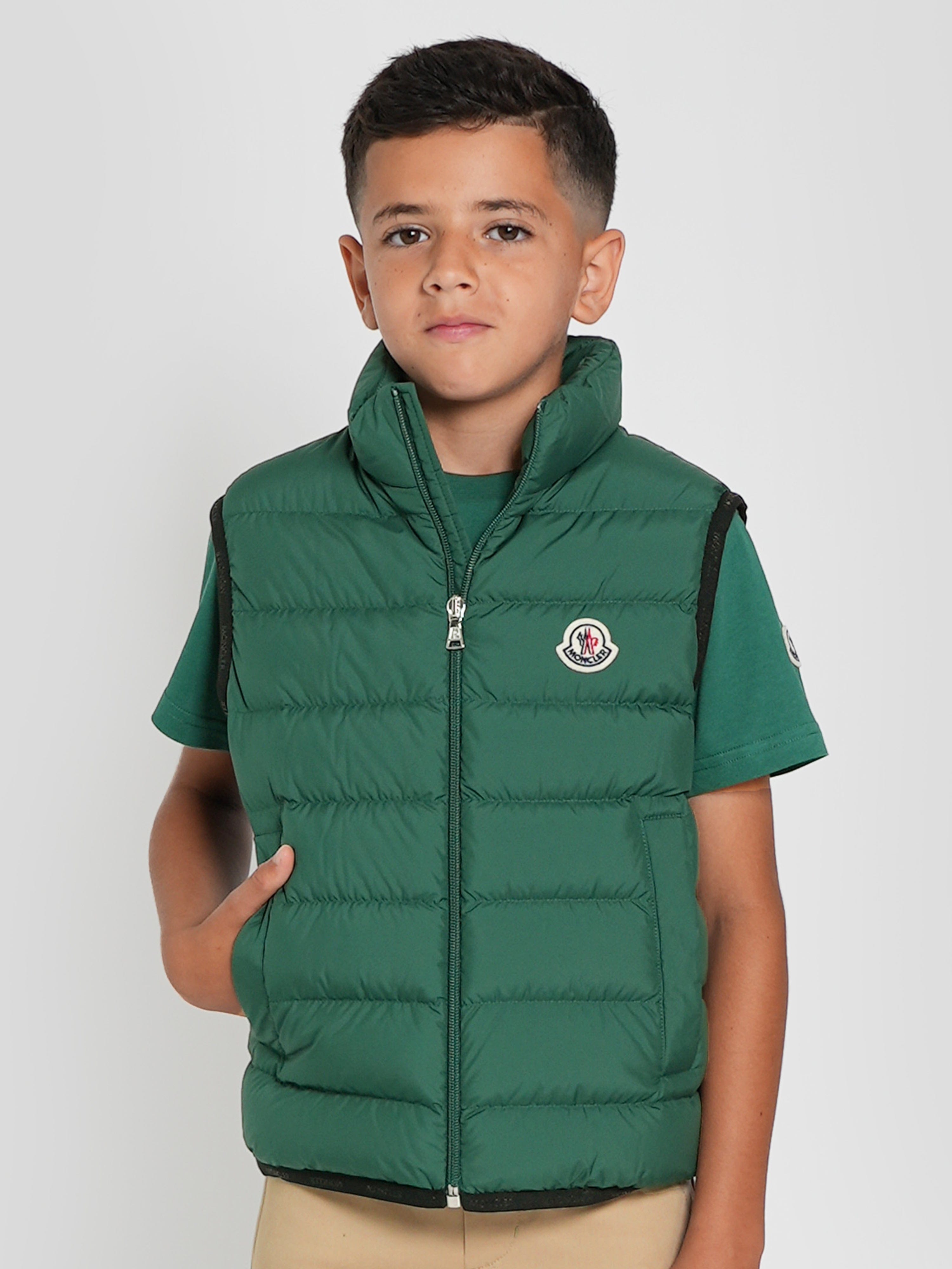 Moncler Enfant Boys Down Padded Contrin Gilet in Green Clearance Best Pices