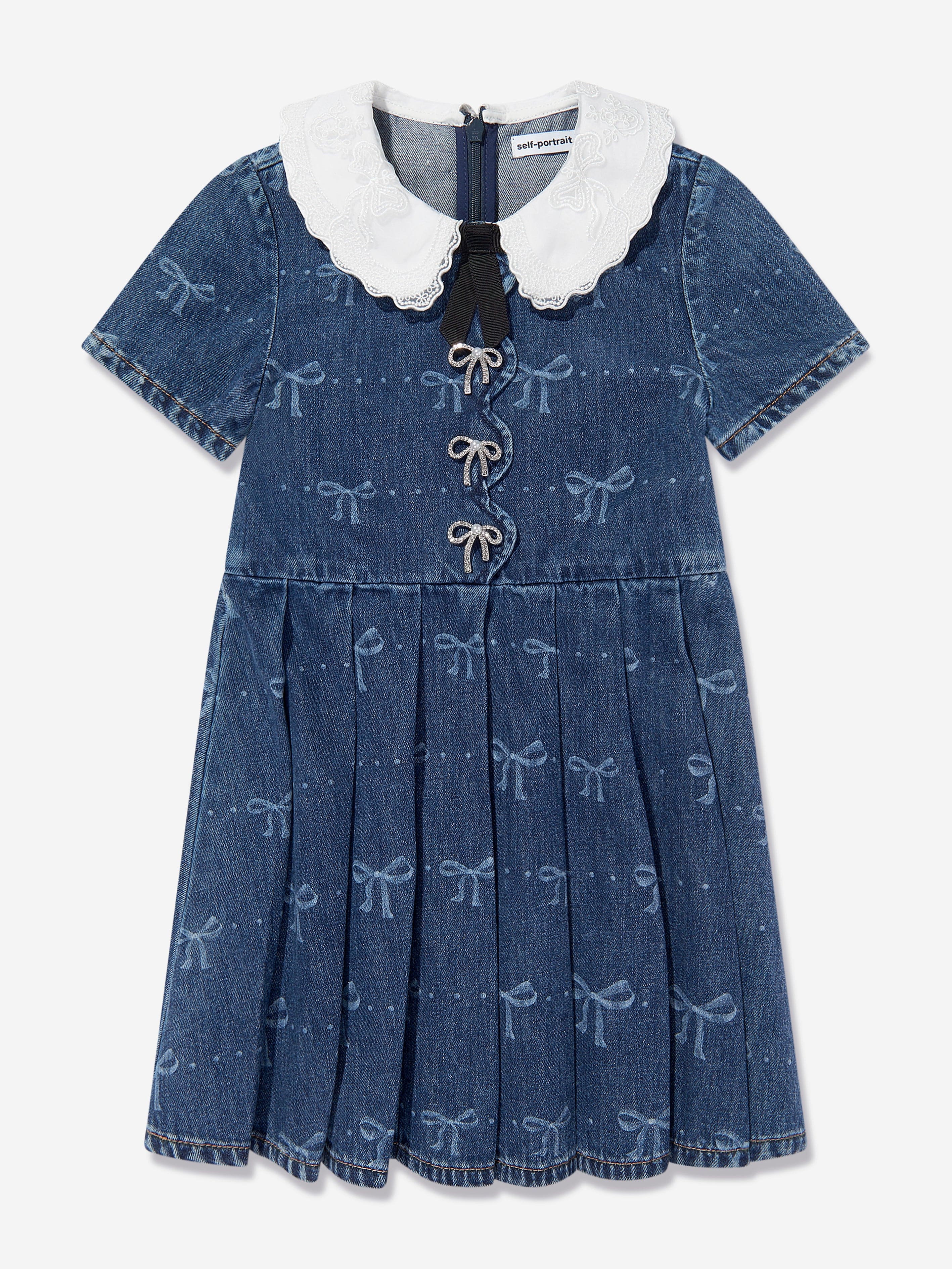 Girls Bow Denim Mini Dress in Blue Get Authentic Cheap Online