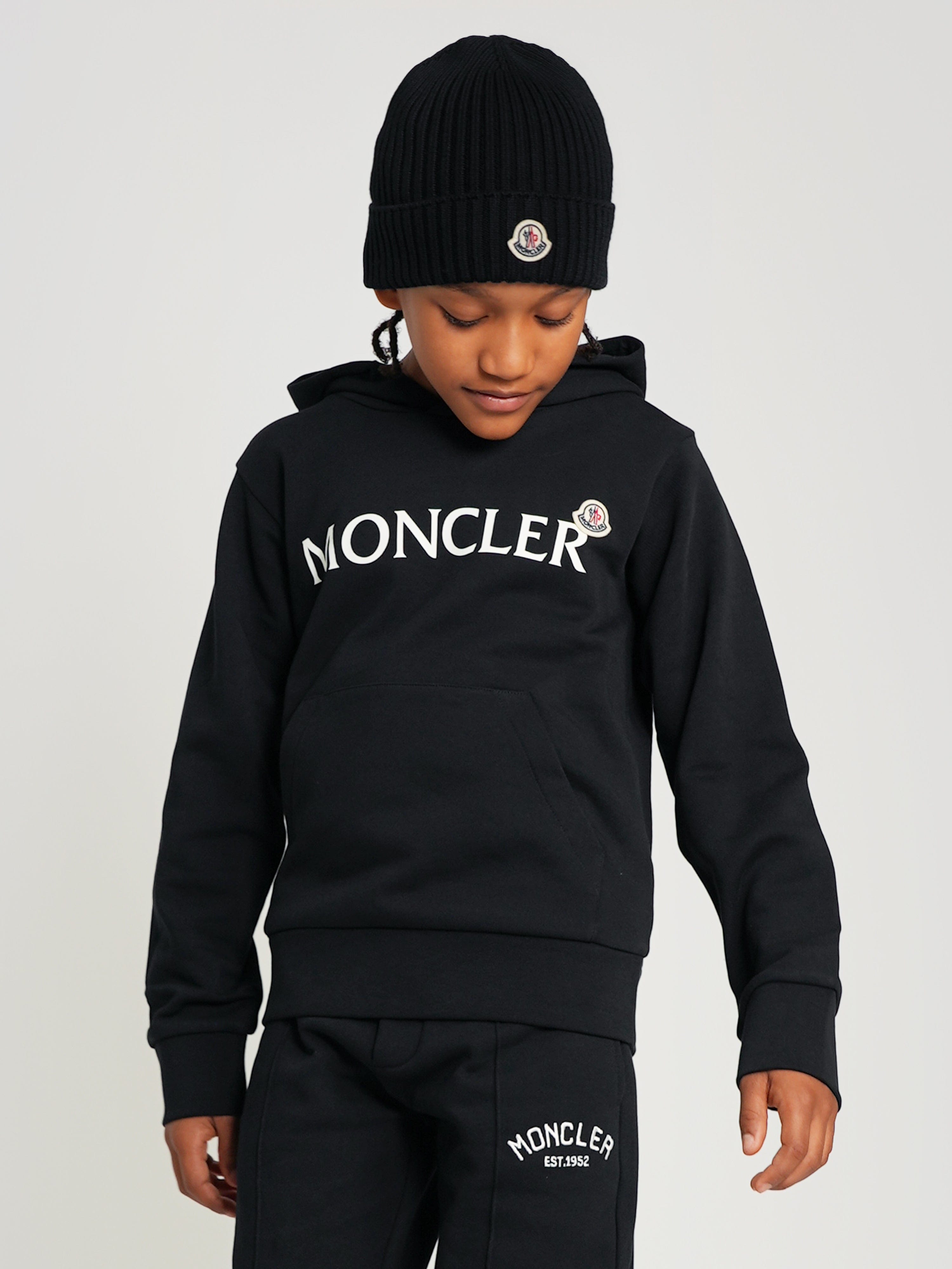 Moncler Enfant Boys Logo Hoodie in Black For Sale Free Shipping