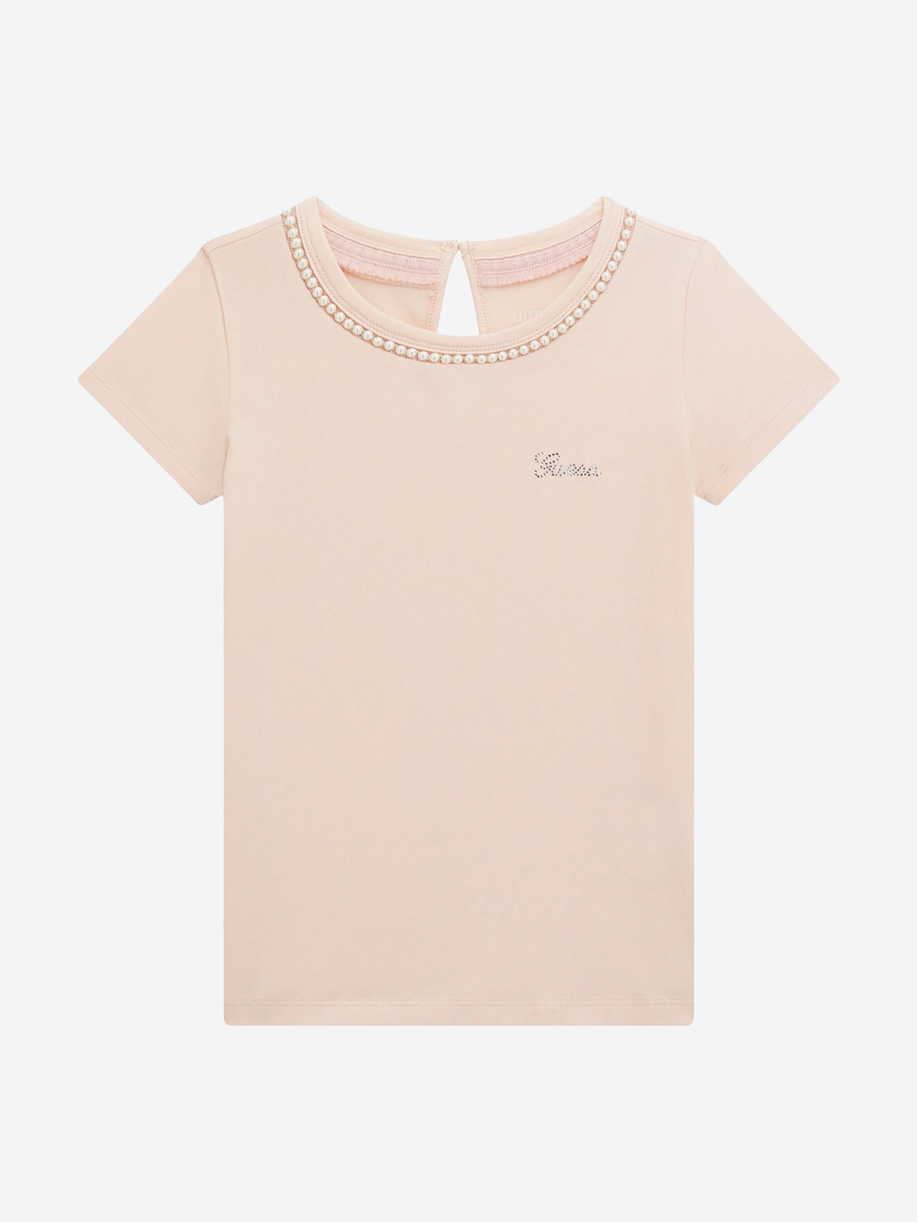 Girls Logo T-Shirt with Pearls in Pink Popular Cheap Online