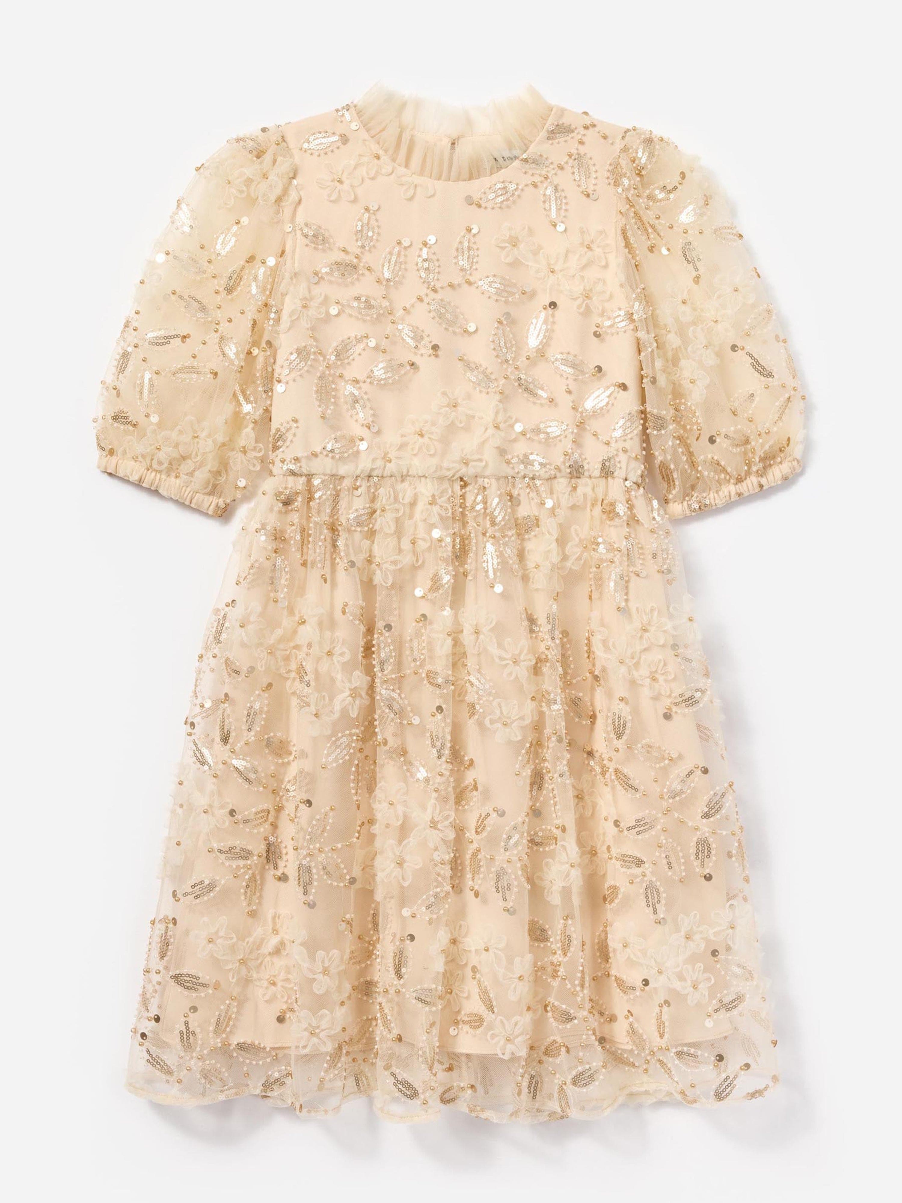 Girls Sequin Tulle Dress in Ivory Discount Official Site