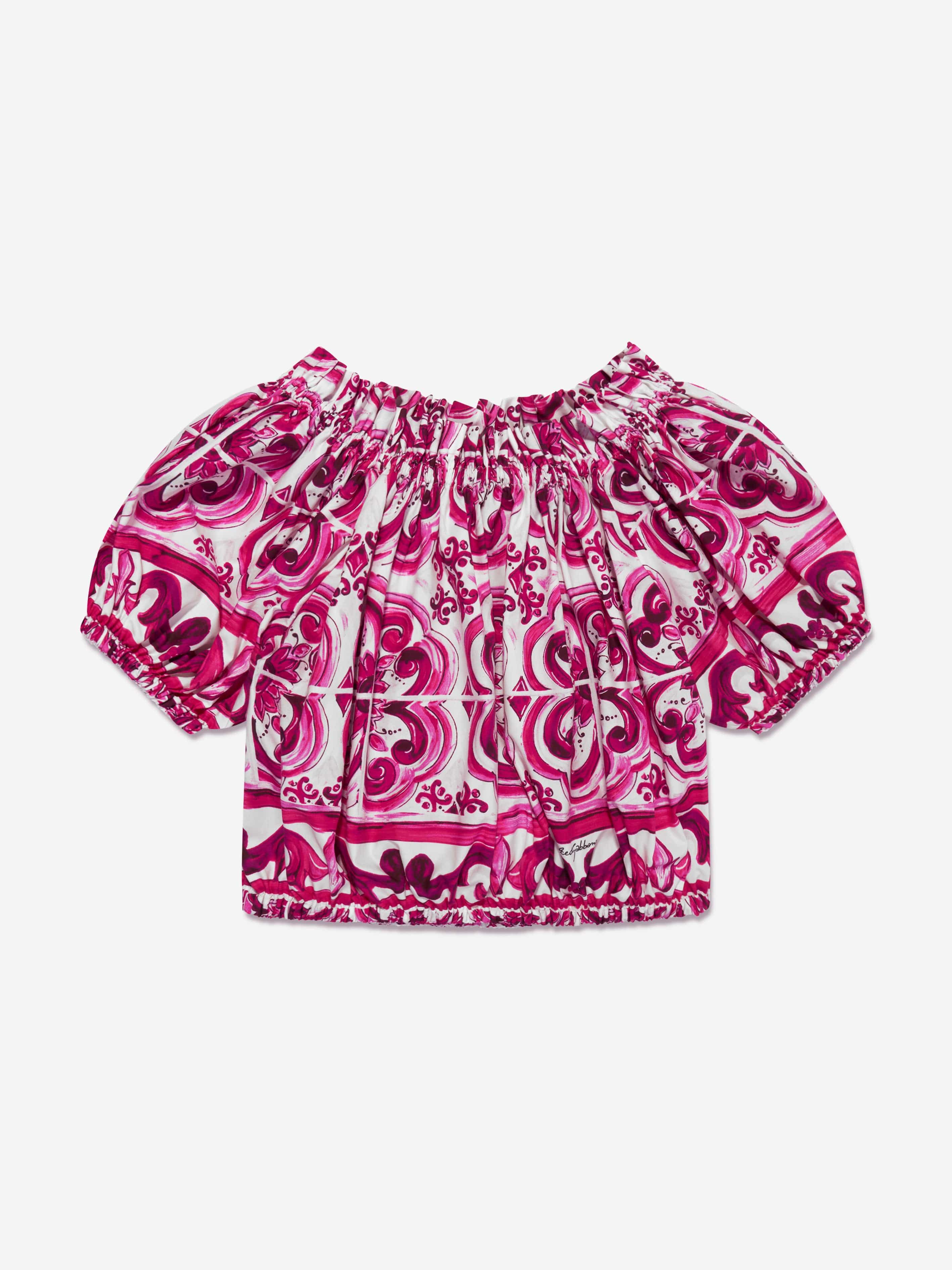 Dolce & Gabbana Girls Majolica Cropped Blouse in Pink Best Sale Cheap Online