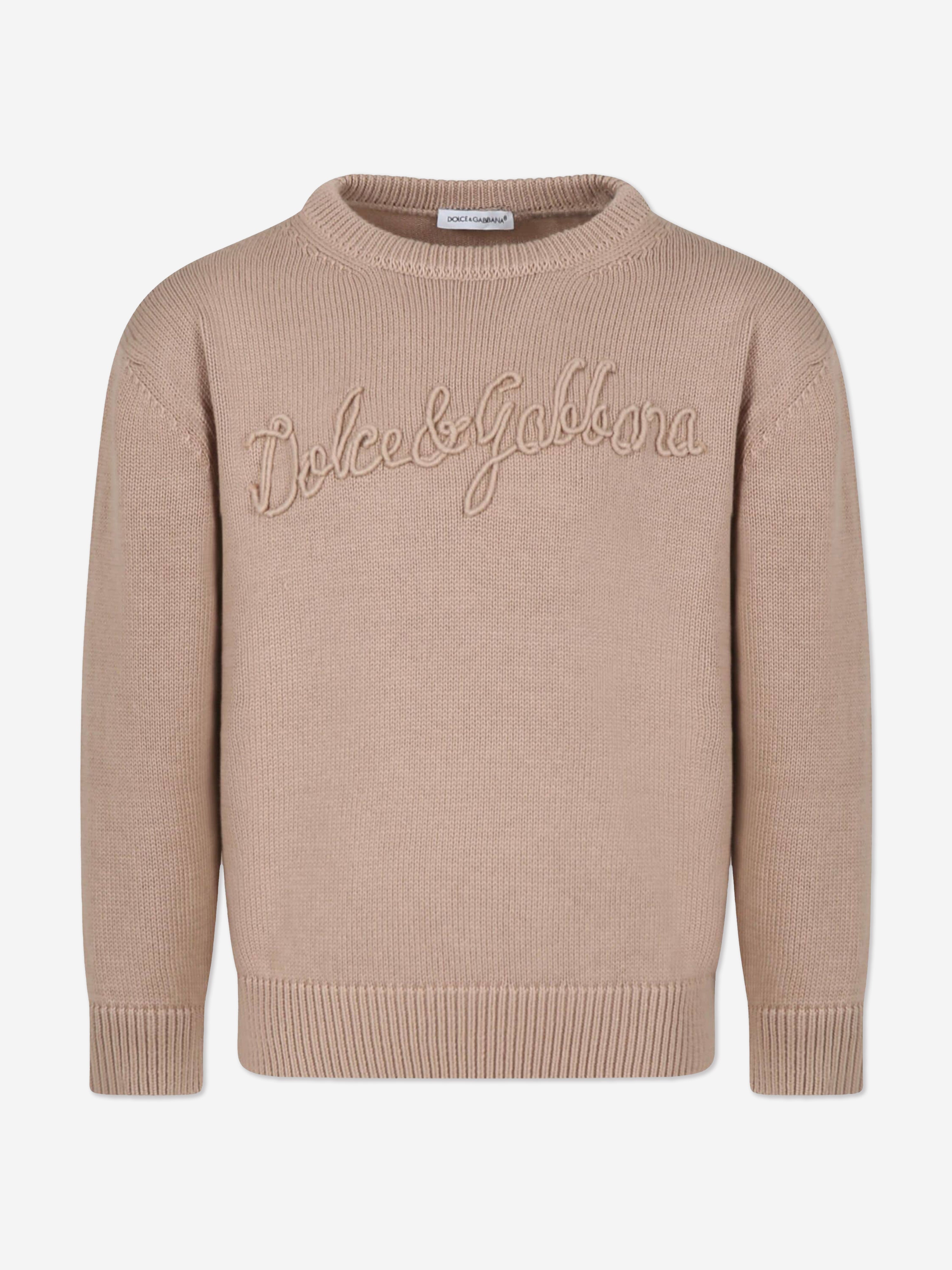 Dolce & Gabbana Boys Embroidered Logo Sweatshirt in Beige Outlet Purchase
