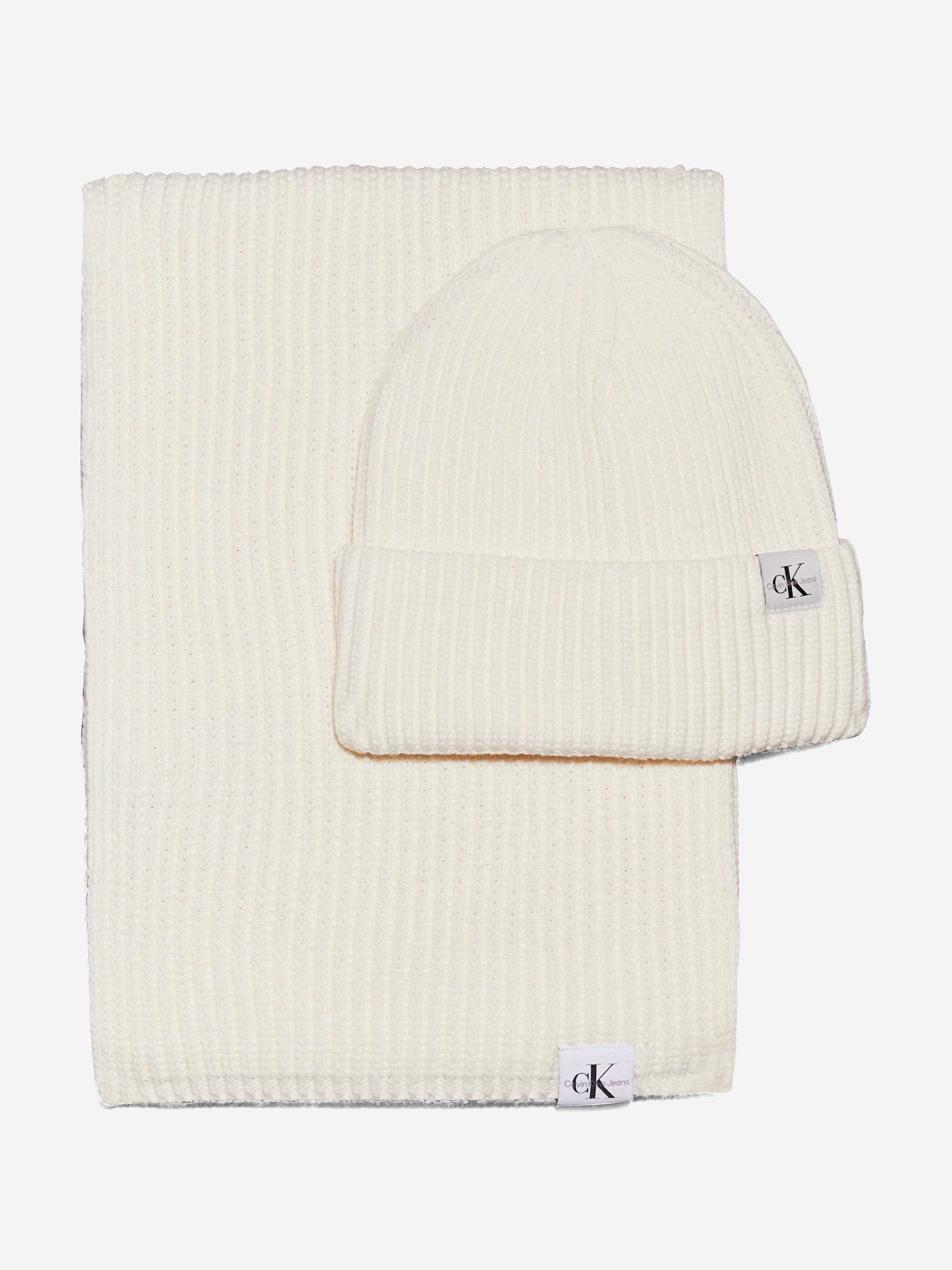 Girls Monogram Rib Scarf and Beanie Set in Ivory Outlet Footlocker Finishline