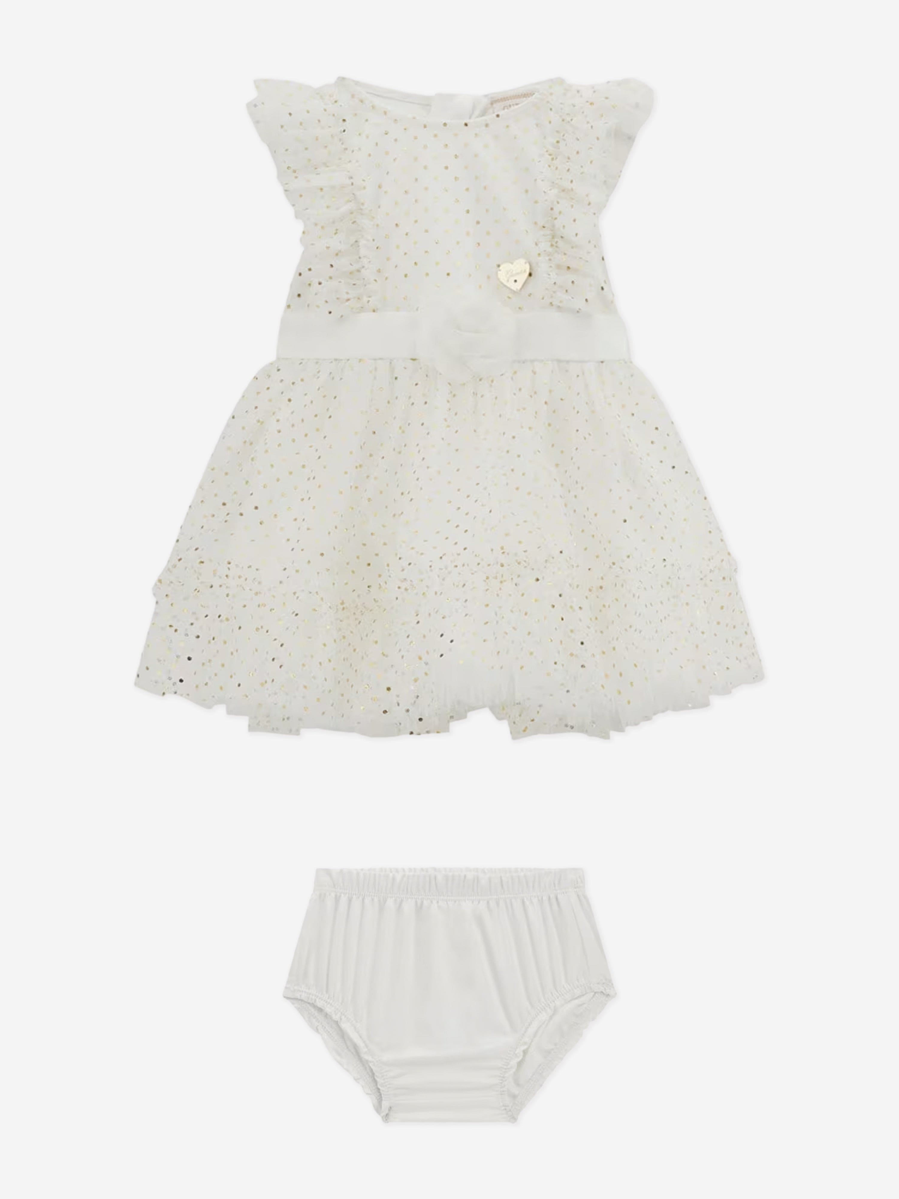 Baby Girls Spotted Ruffle Dress in White Outlet 2025 Newest