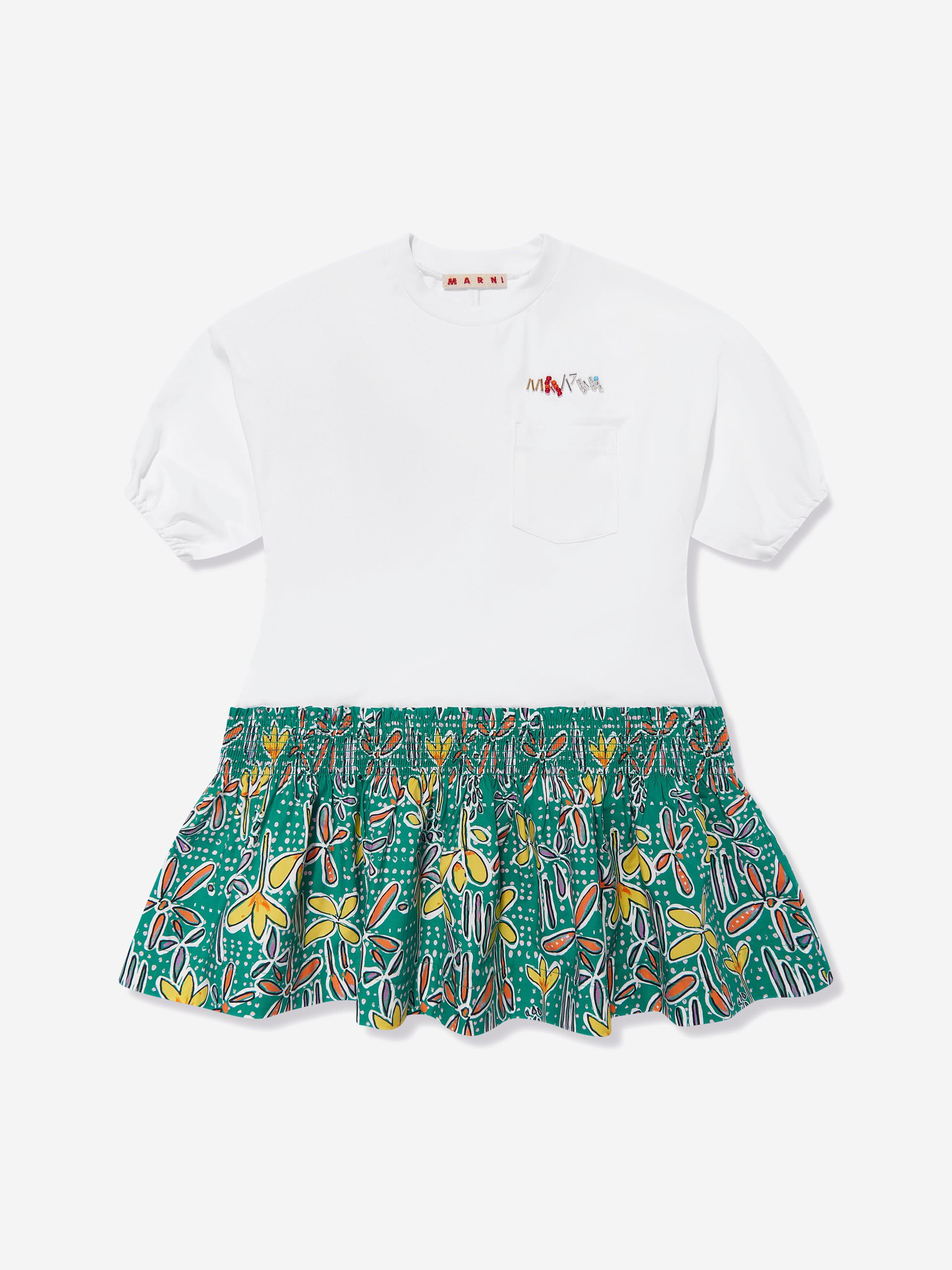 MARNI Girls Carioca Print Dress in Green Sale Top Quality