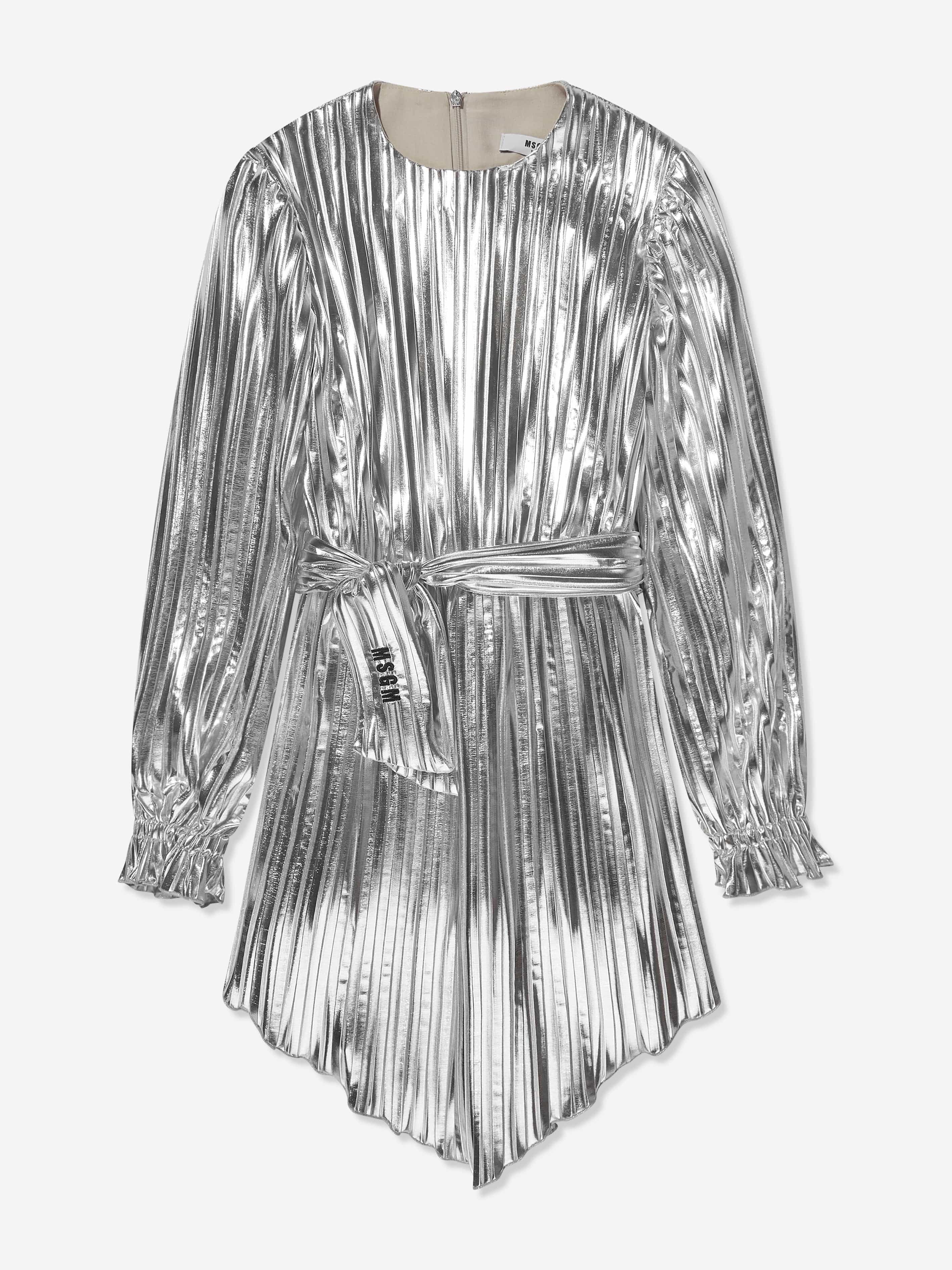 MSGM Girls Pleated Dress in Silver Pay With Paypal Cheap Online