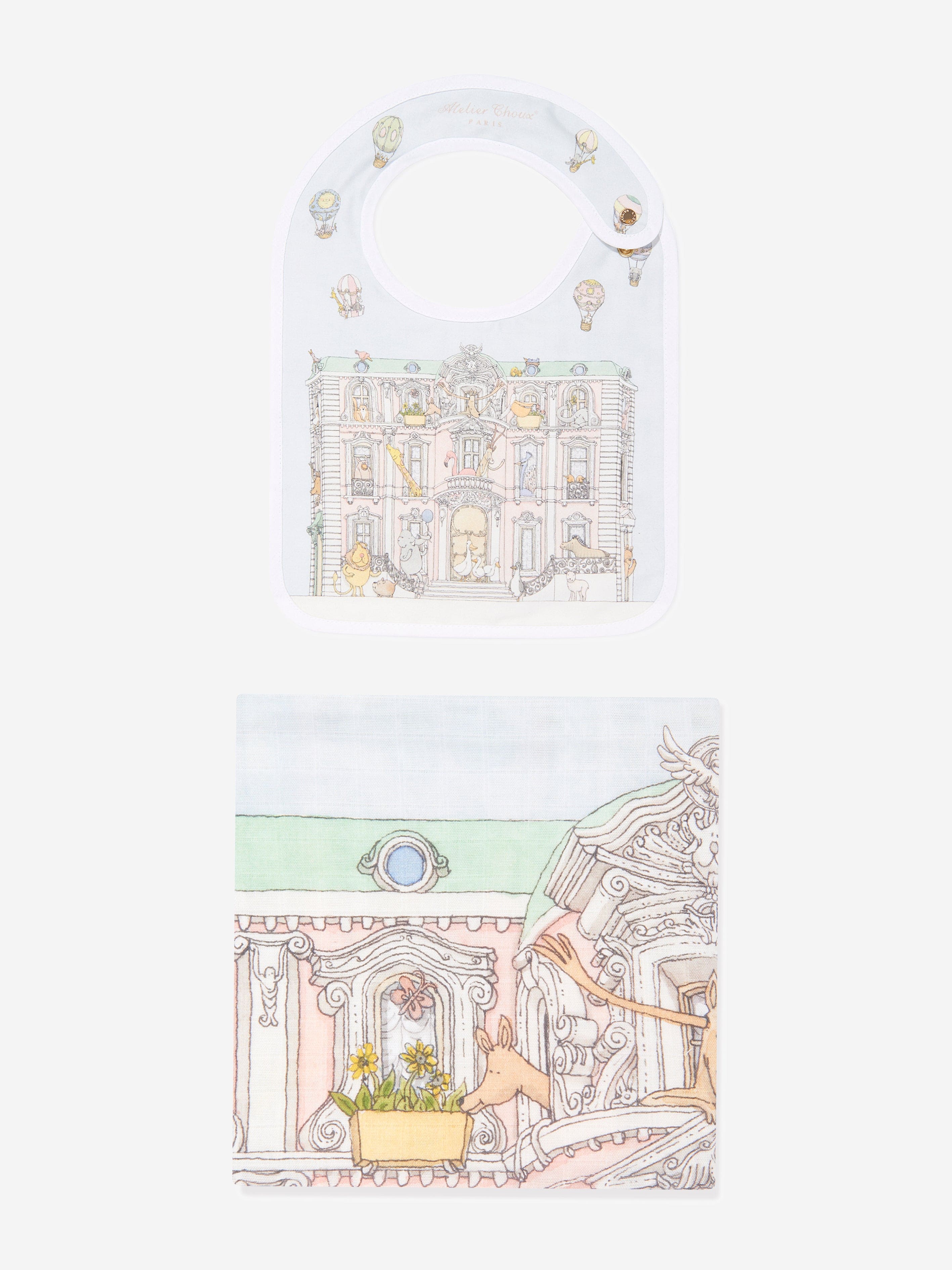 Atelier Choux Baby Monceau Mansion Swaddle And Satin Bib Set in Blue Discount 2025 Newest