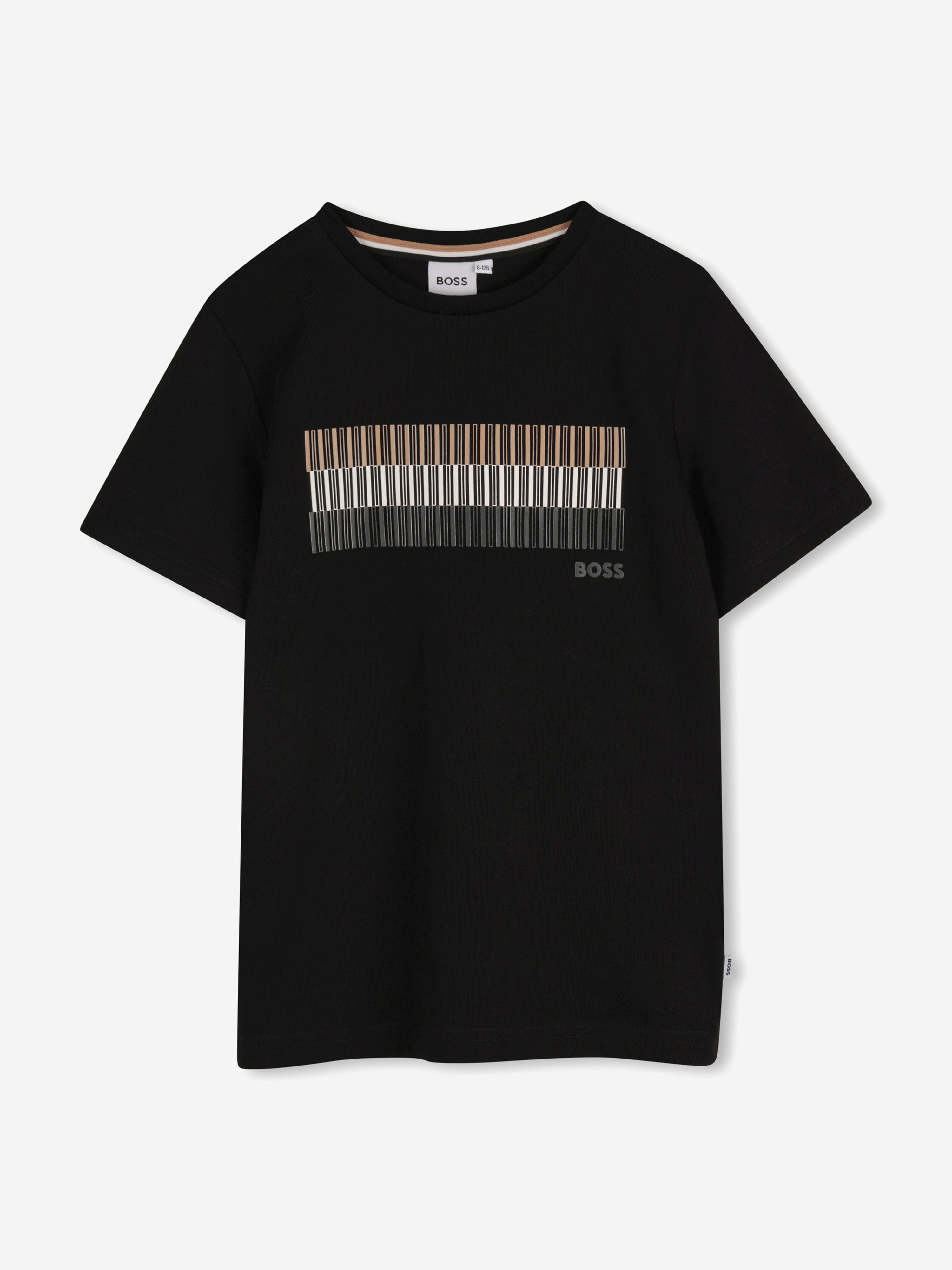BOSS Boys Striped Print Logo T-Shirt in Black Get To Buy Sale Online