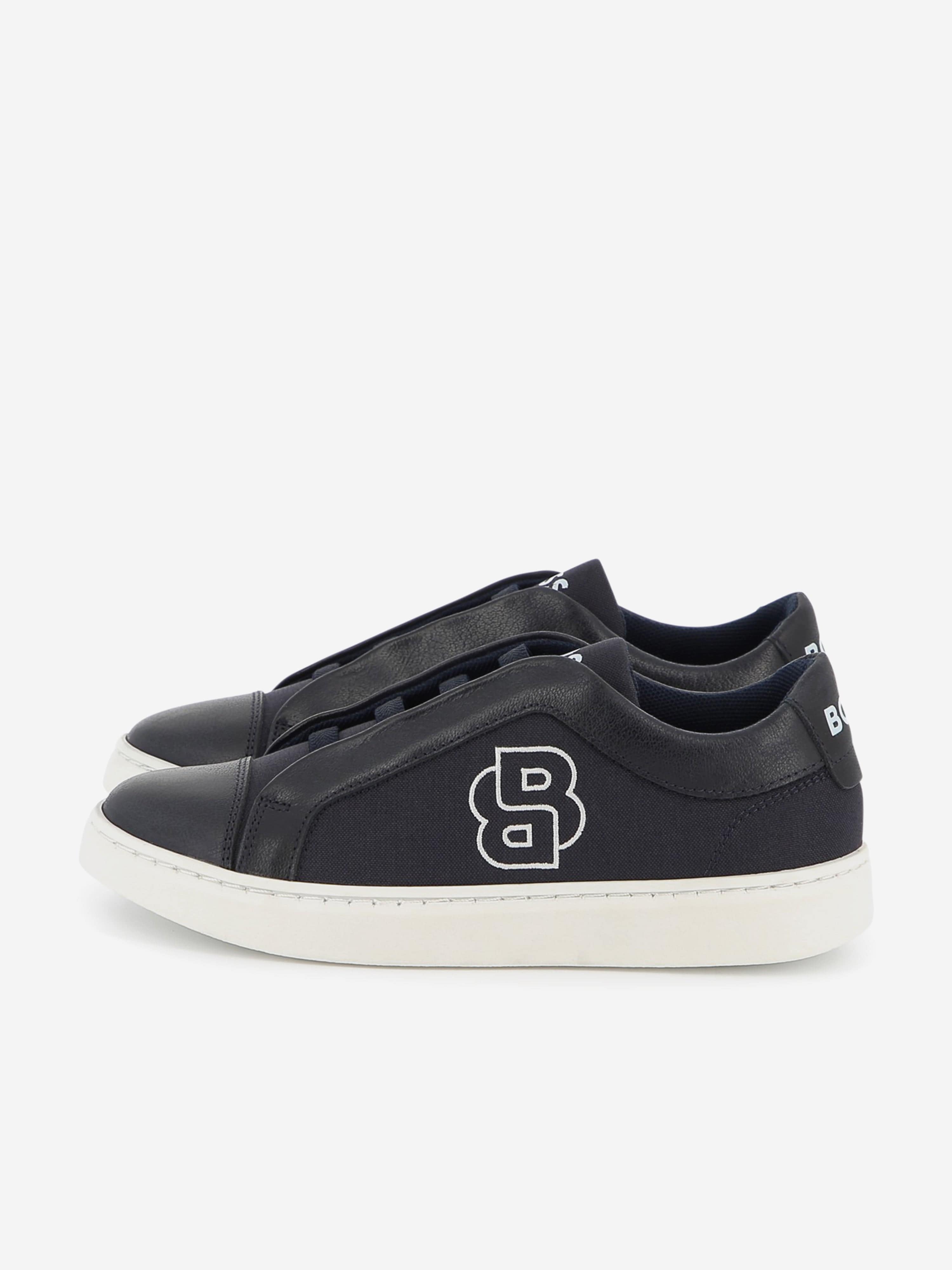 BOSS Boys Double B Logo Trainers in Navy Sale Extremely