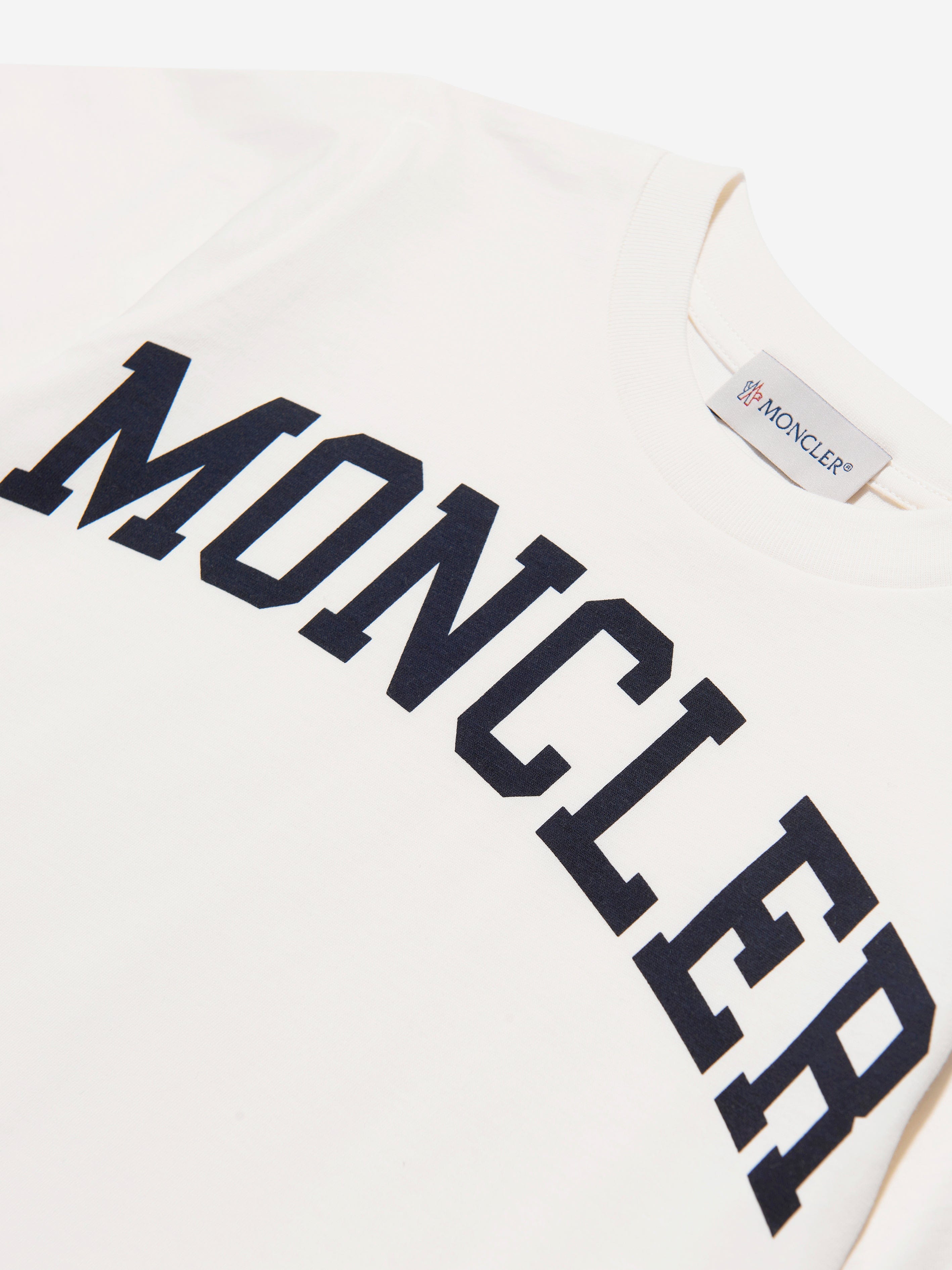 Moncler Enfant Boys Logo Print T-Shirt in Ivory Discount Low Pice