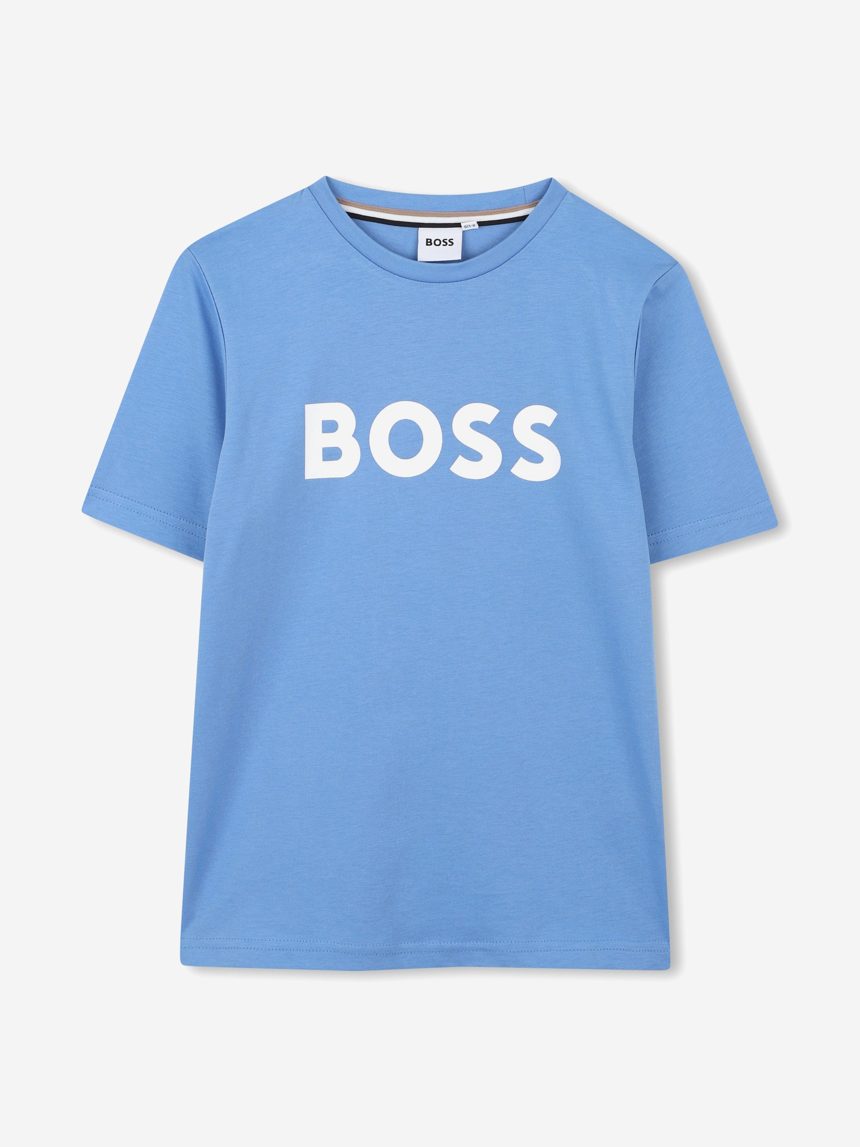 BOSS Boys Logo Print T-Shirt in Blue Best Wholesale Cheap Pice
